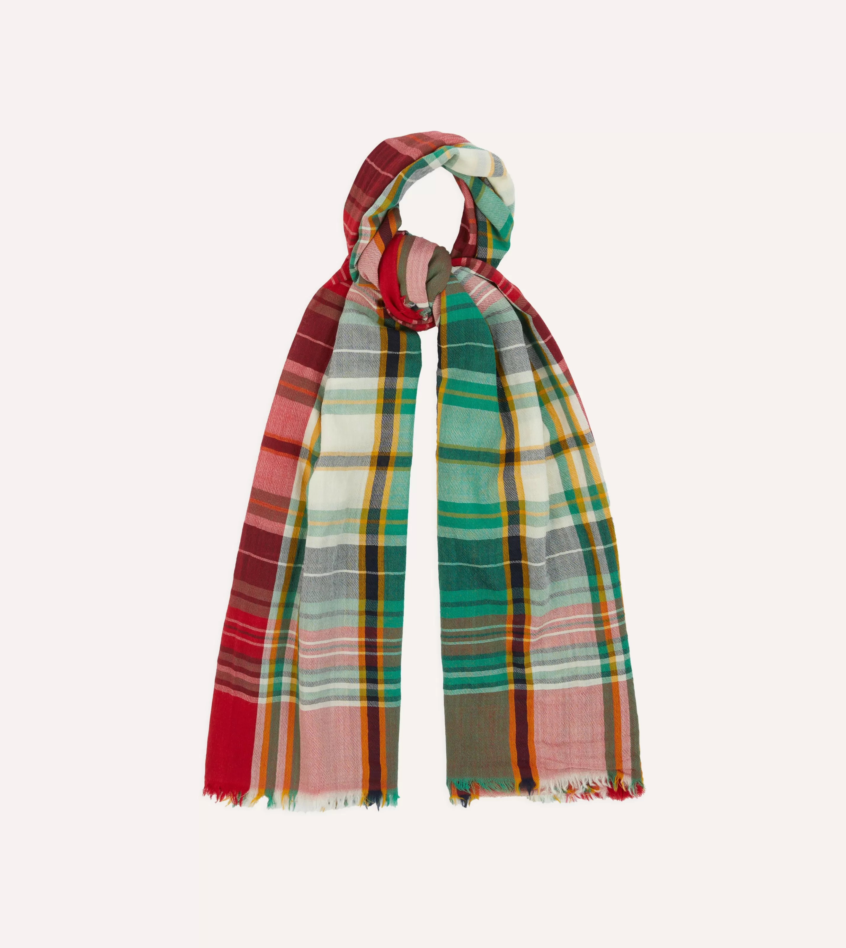 Drake’s Scarves | Green And Red Tartan Check Wool Scarf