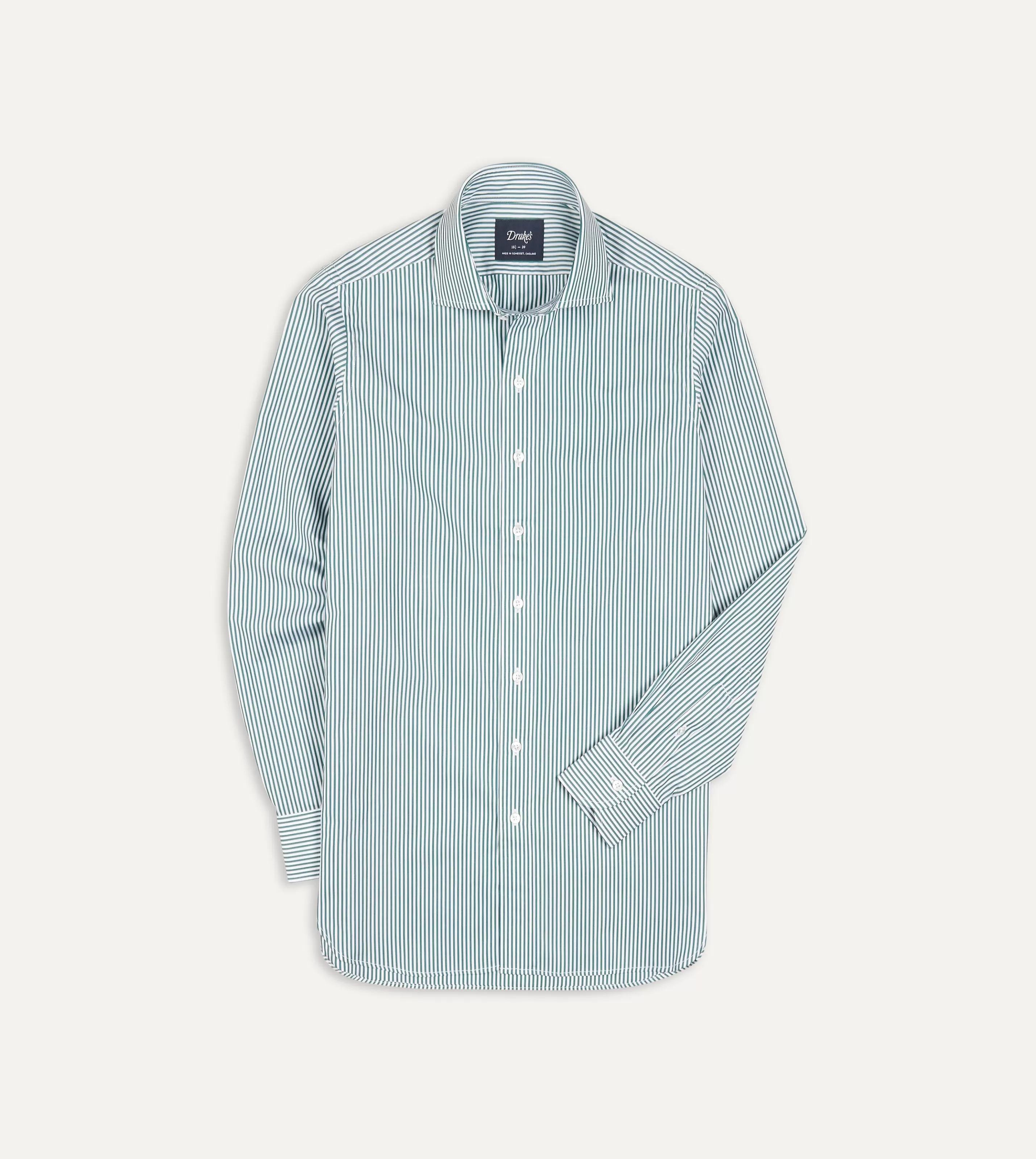 Drake’s Shirts | Formal Shirts | And White Bengal Stripe Spread Collar Cotton Poplin Shirt Green