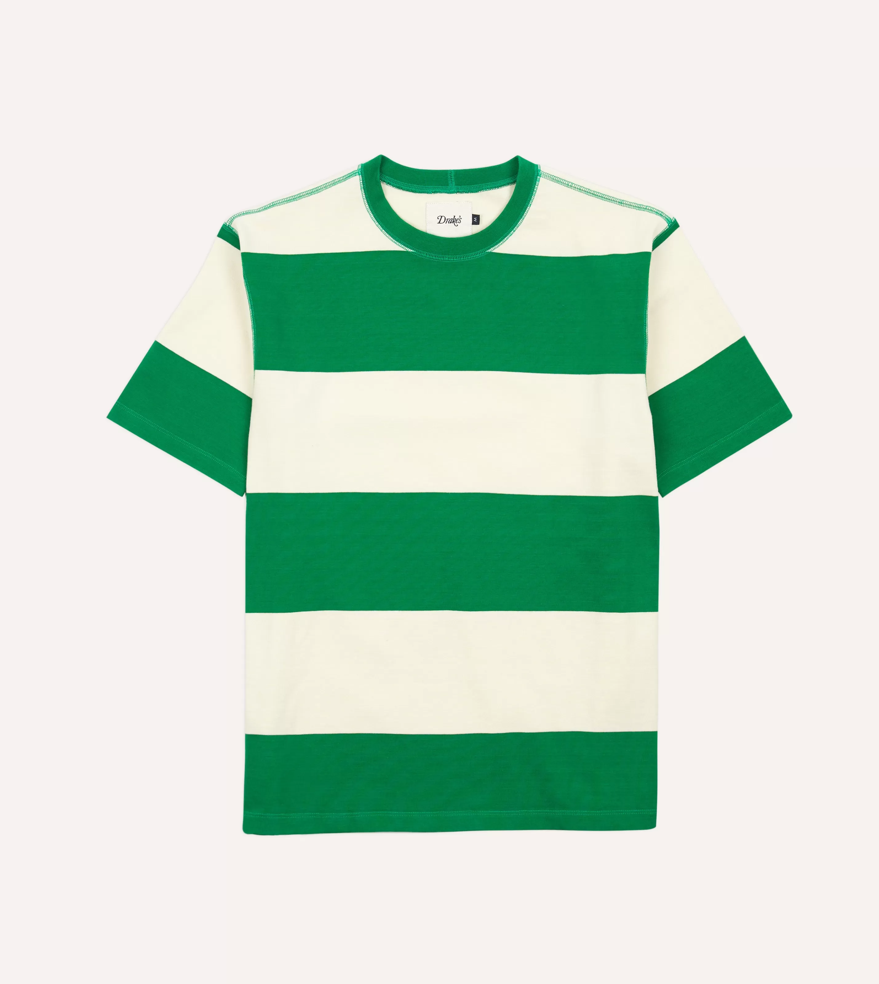 Drake’s T-Shirts | And White Wide Stripe Heavy Cotton Crew Neck Hiking T-Shirt Green