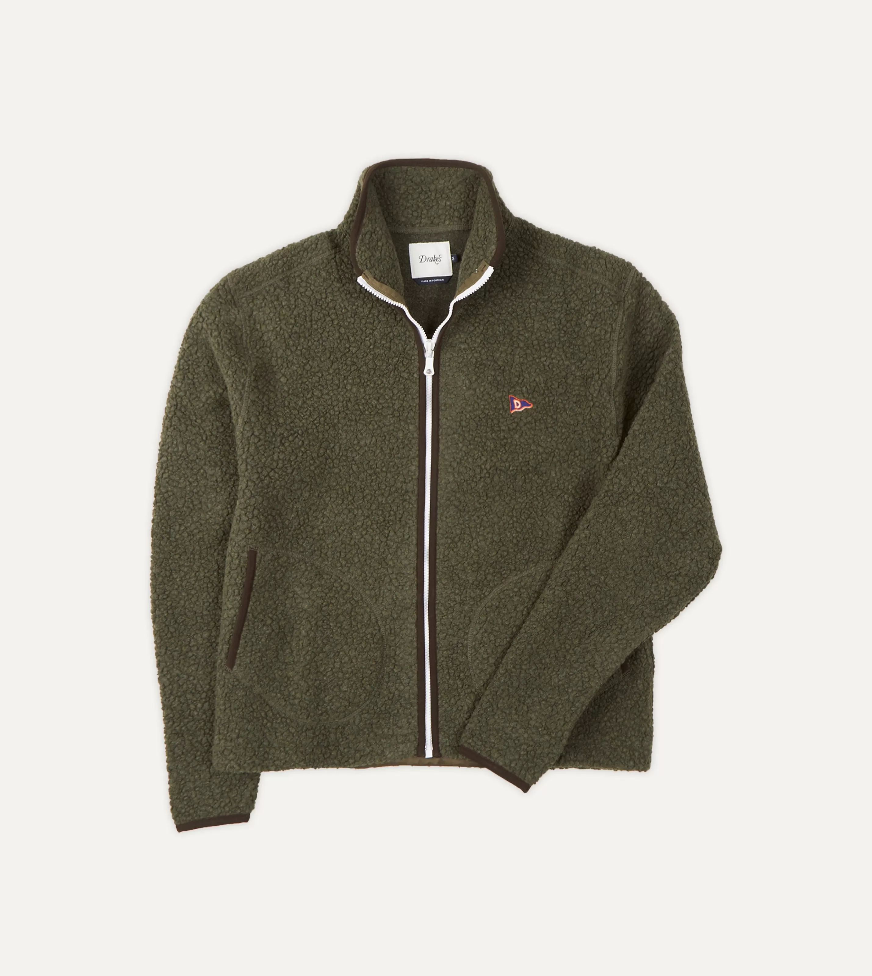 Drake’s Fleeces | Fleeces | Boucle Wool Zip Fleece Jacket Green