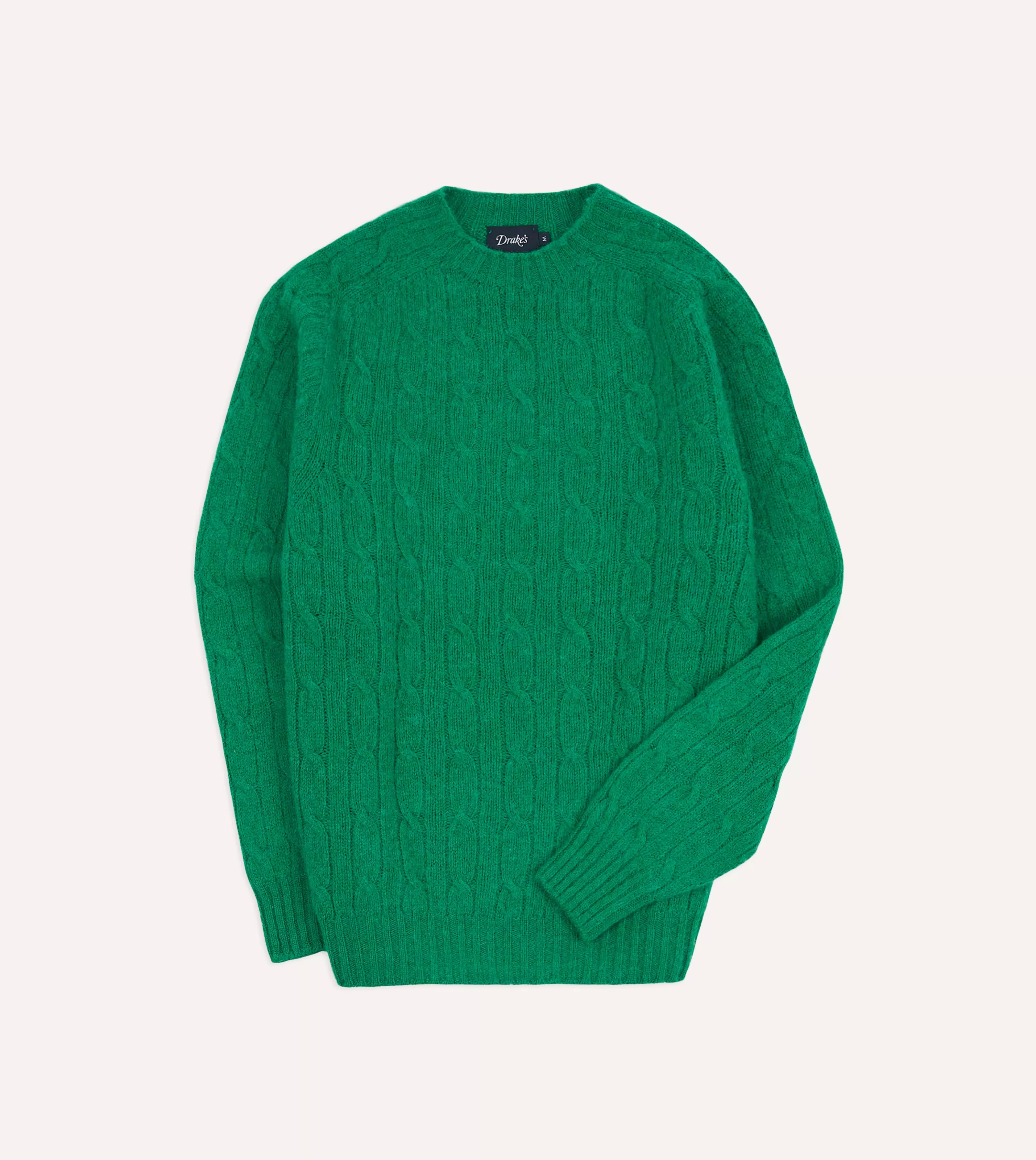 Drake’s Knitwear | Brushed Shetland Cable Knit Crew Neck Jumper Green