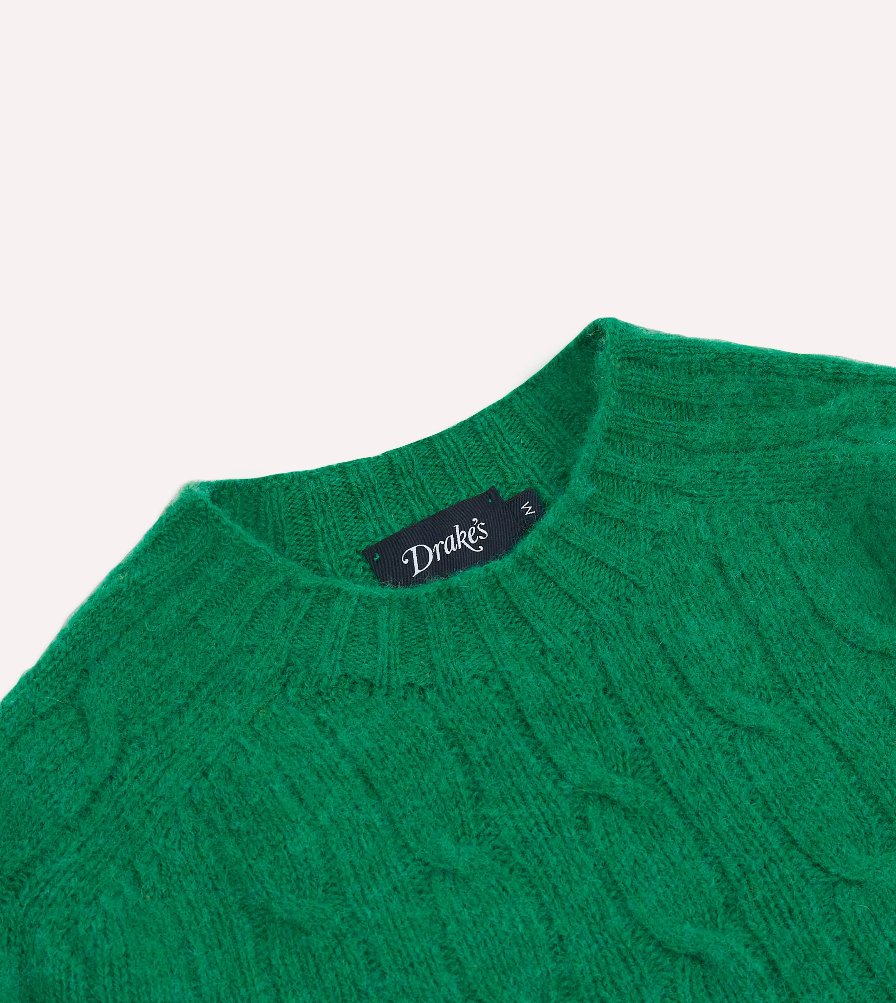 Drake’s Knitwear | Brushed Shetland Cable Knit Crew Neck Jumper Green