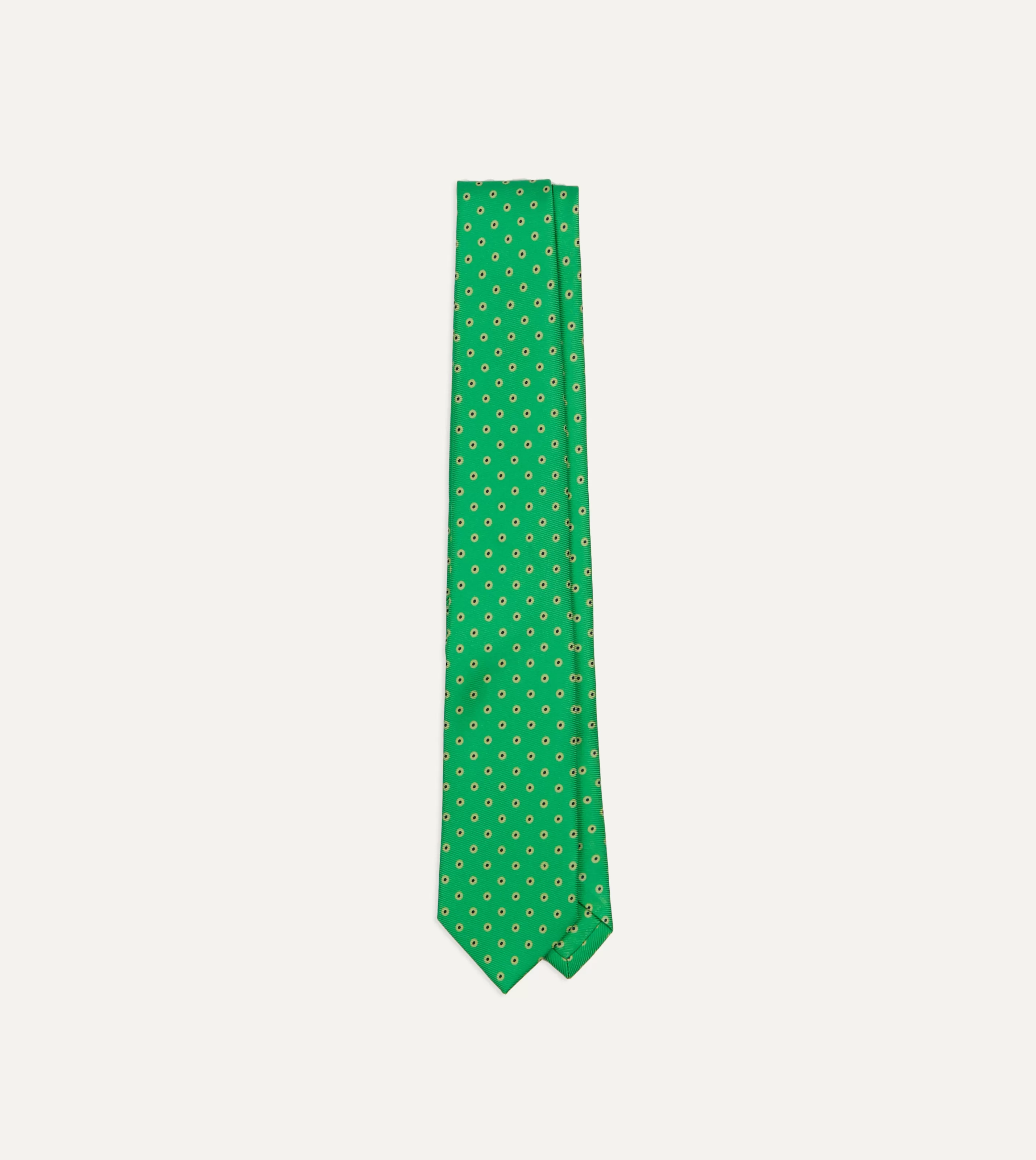 Drake’s Patterned Ties | Green Circular Dot Silk Self Tipped Tie