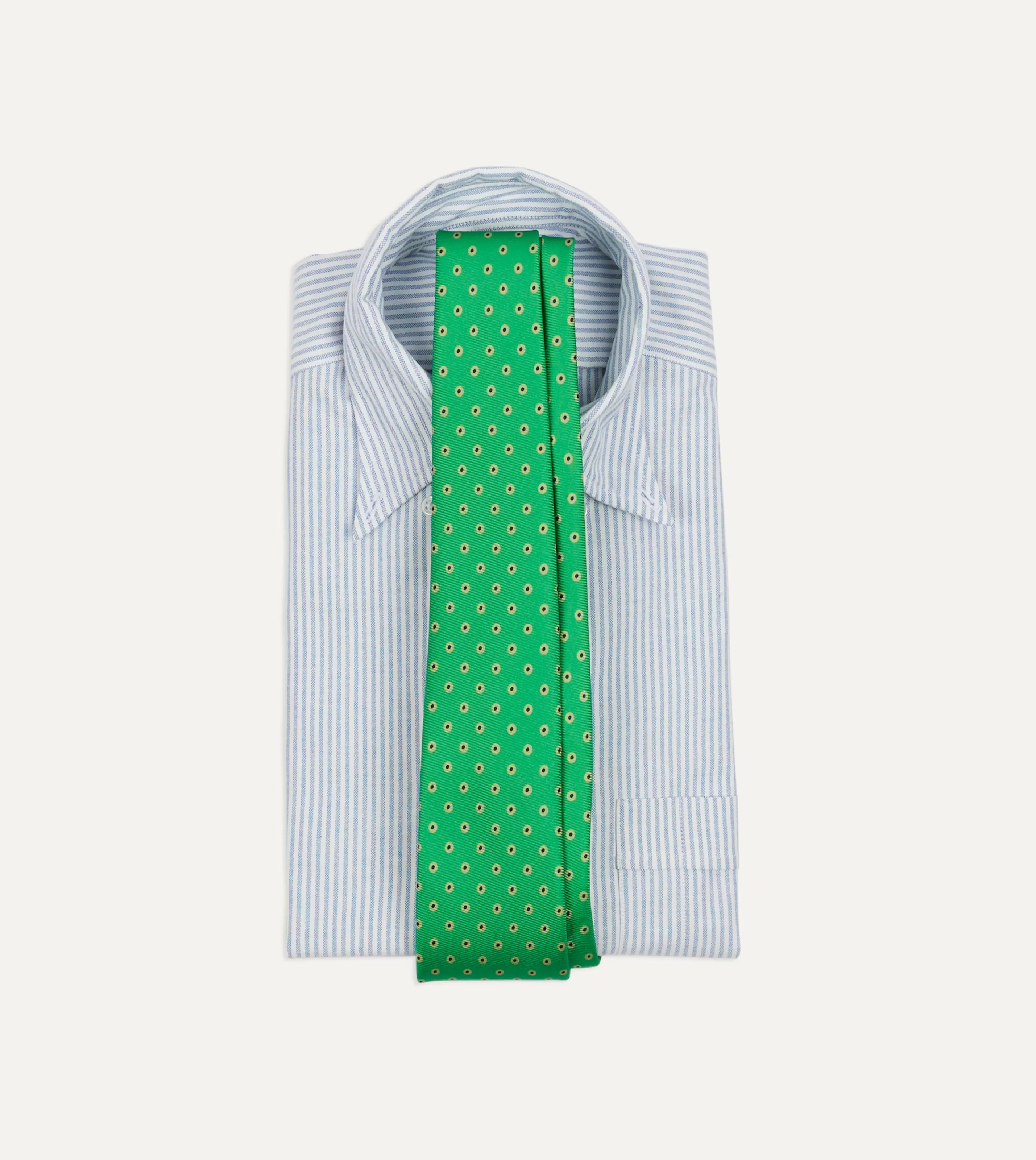 Drake’s Patterned Ties | Green Circular Dot Silk Self Tipped Tie