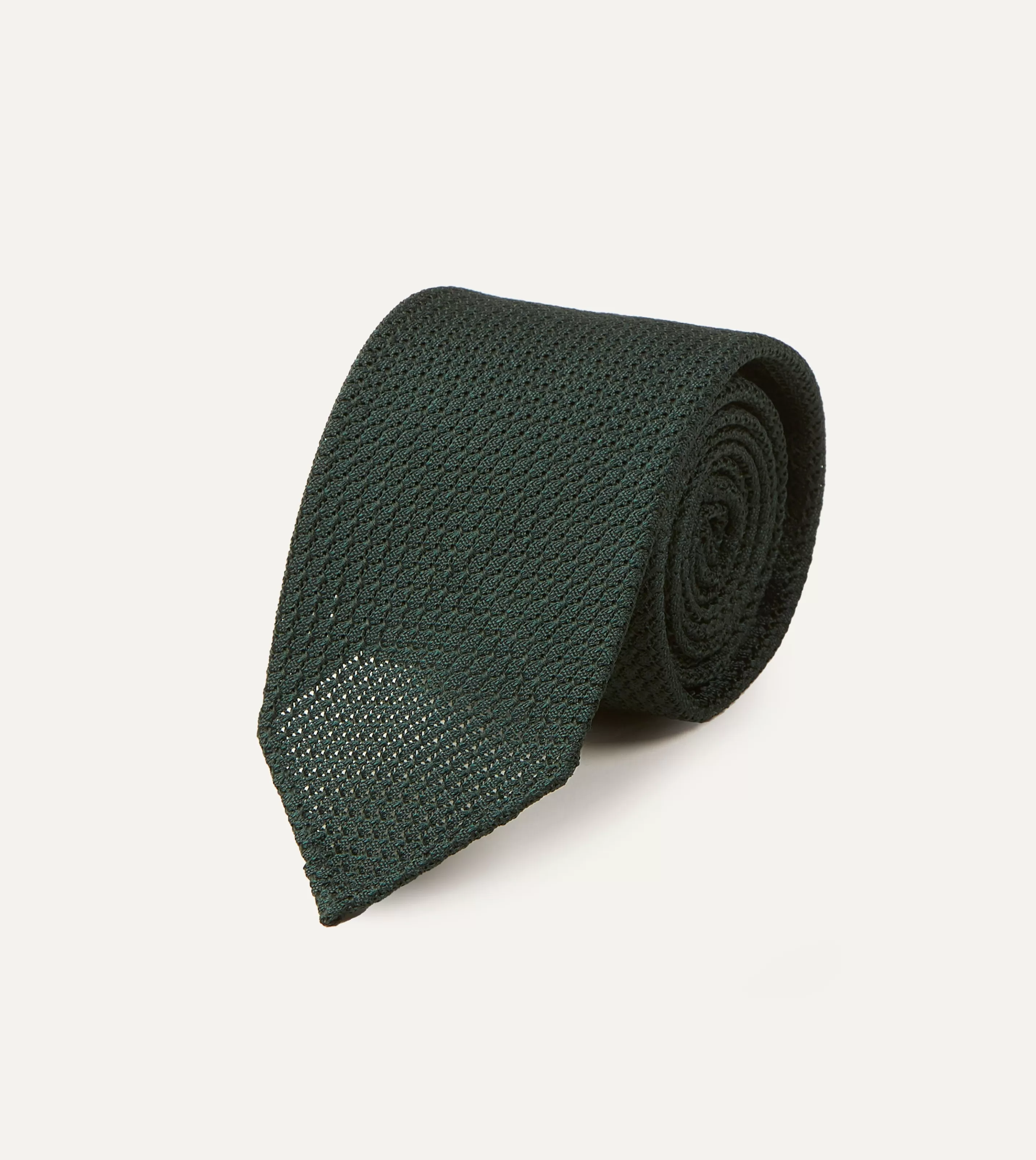 Drake’s Plain Ties | Green Hand Rolled Large Knot Grenadine Tie