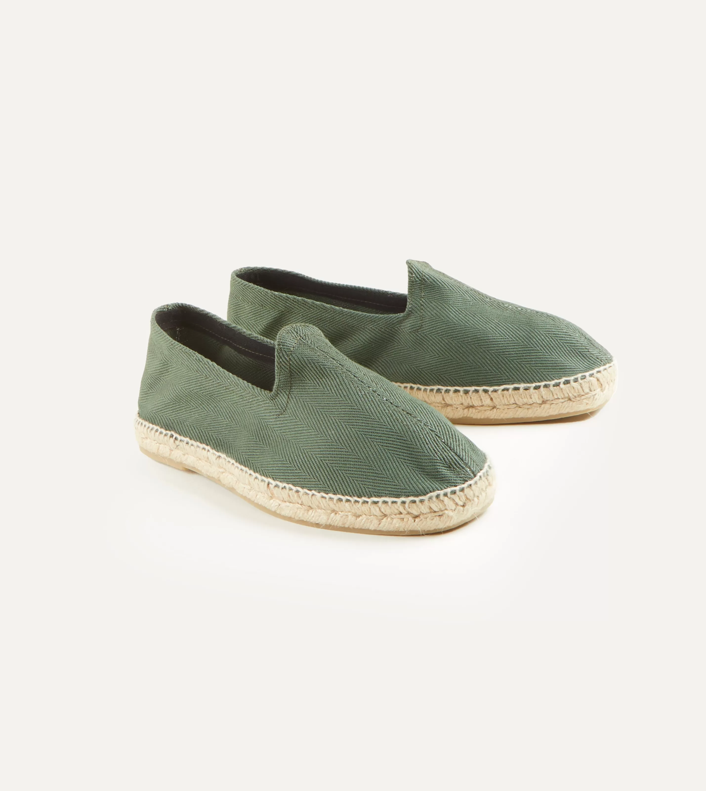 Drake’s Footwear | Espadrilles | Herringbone Cotton Espadrilles Green