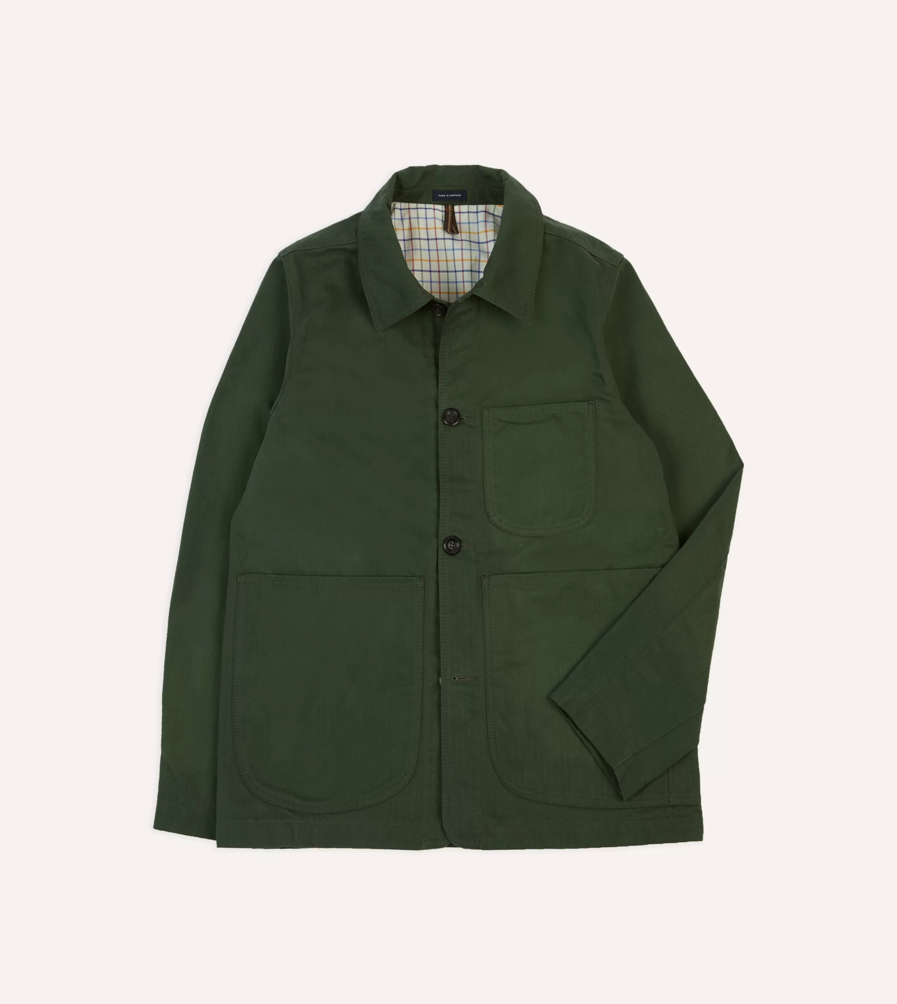 Drake’s Coats & Jackets | Chore Jackets | Green Herringbone Cotton Three-Pocket Chore Jacket