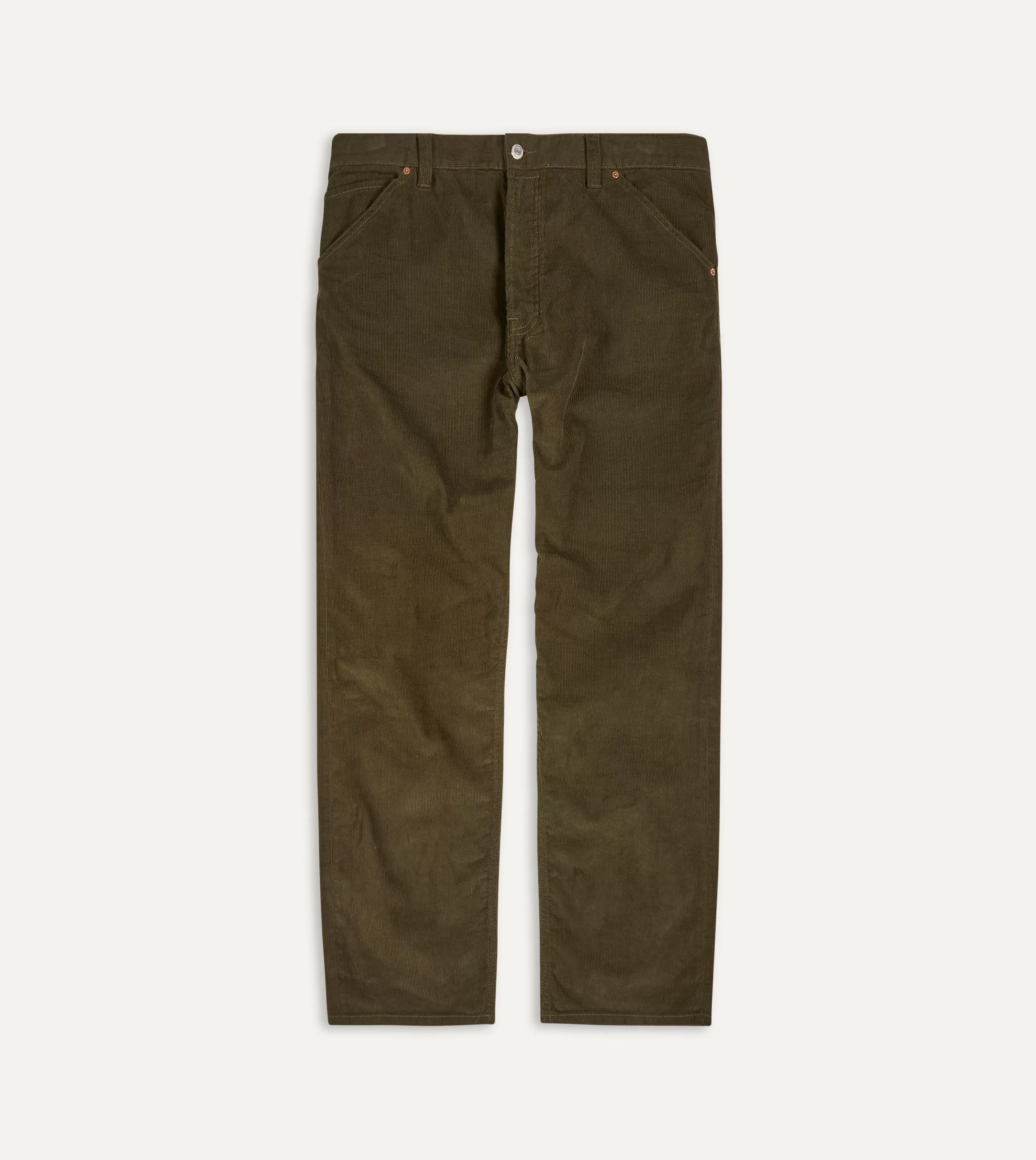 Drake’s Trousers | Japanese Selvedge Needlecord Five-Pocket Trousers Green