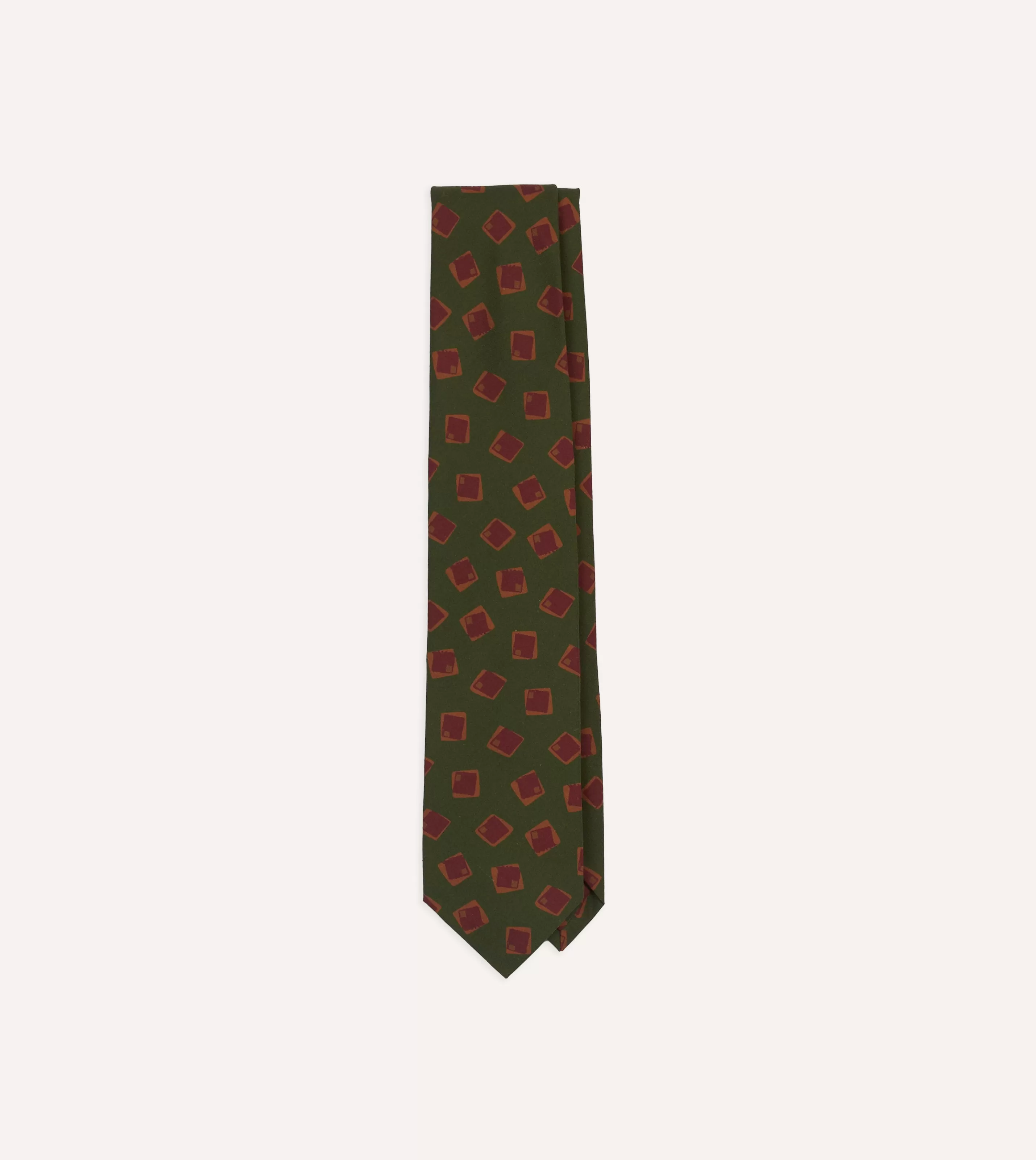 Drake’s Patterned Ties | Green Jumbled Tile Print Silk Self Tipped Tie