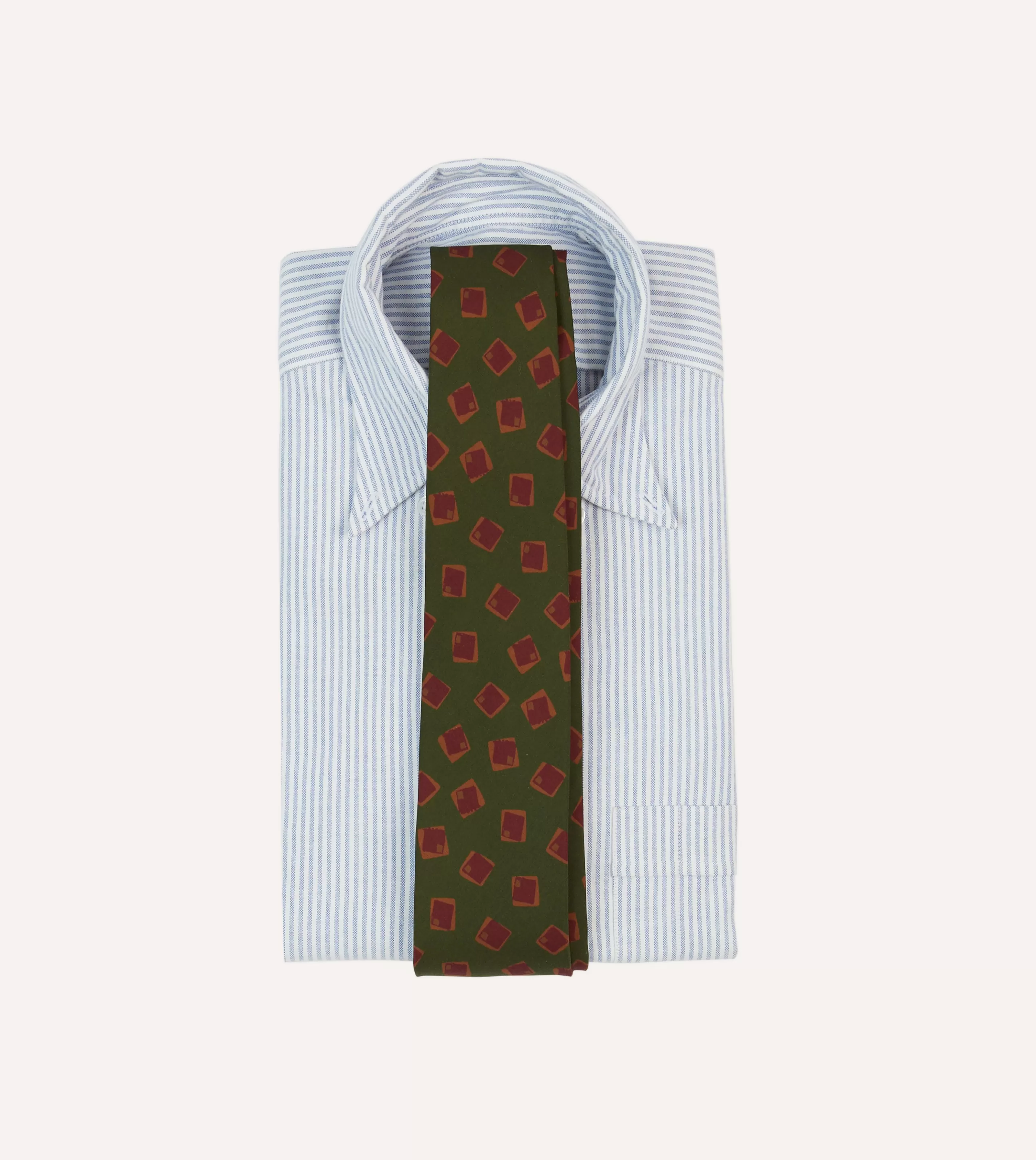 Drake’s Patterned Ties | Green Jumbled Tile Print Silk Self Tipped Tie