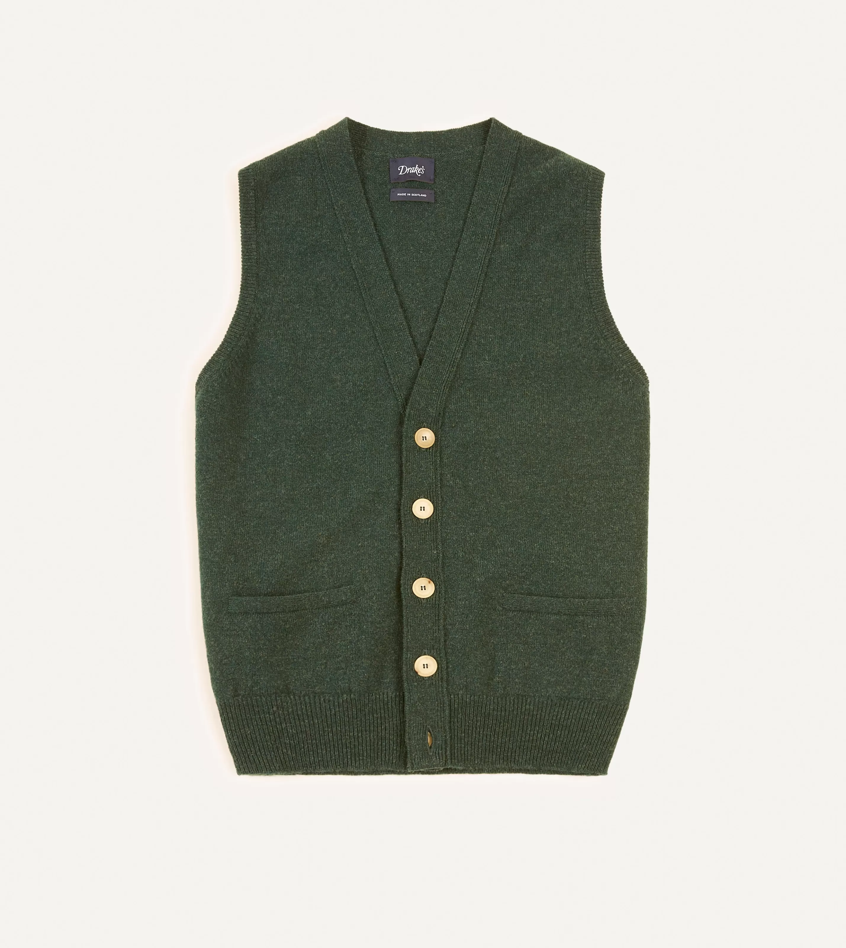 Drake’s Knitwear | Knitwear | Lambswool Sleeveless Cardigan Green