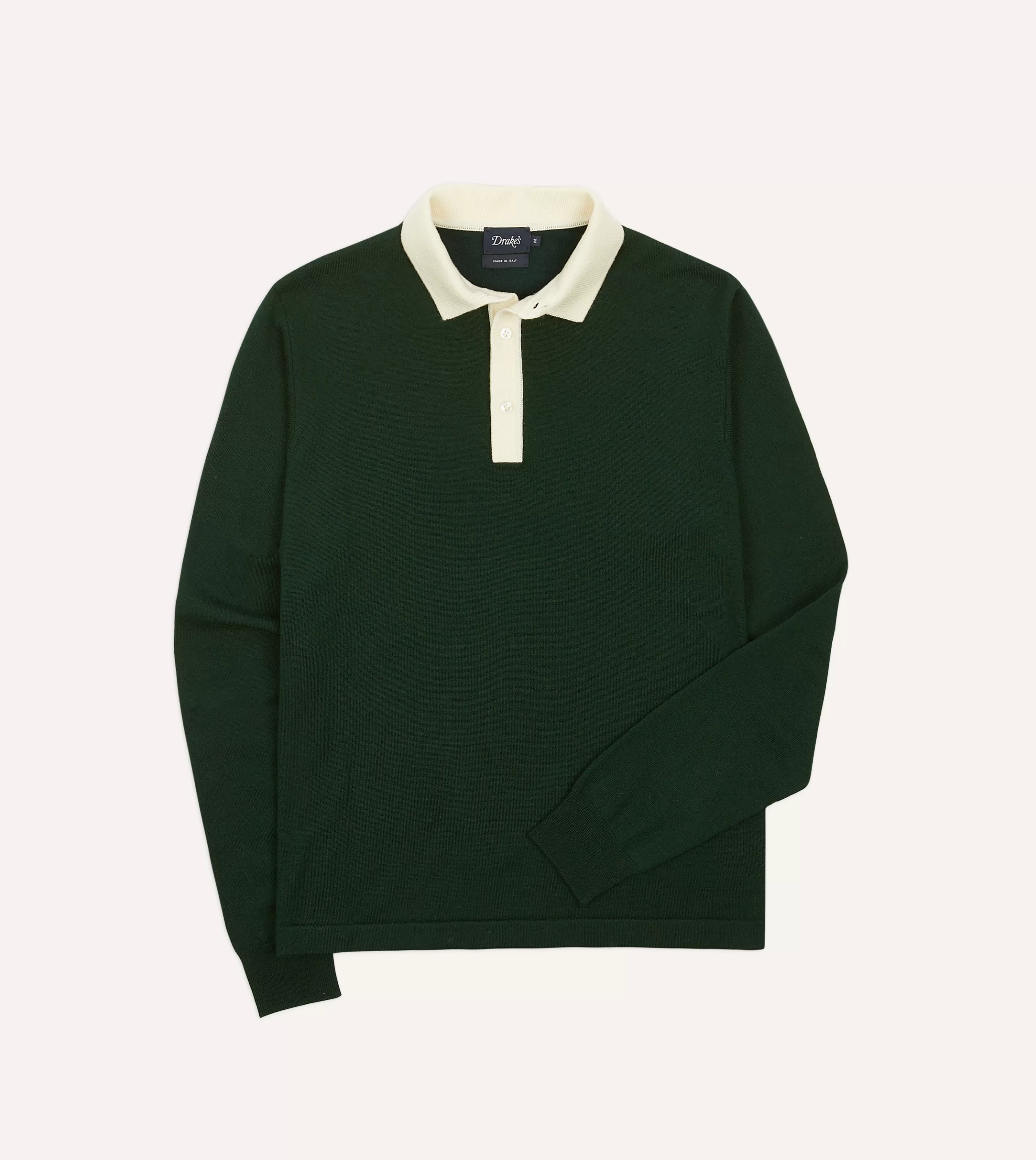 Drake’s Knitwear | Rugby Shirts | Merino Wool Knitted Rugby Shirt Green