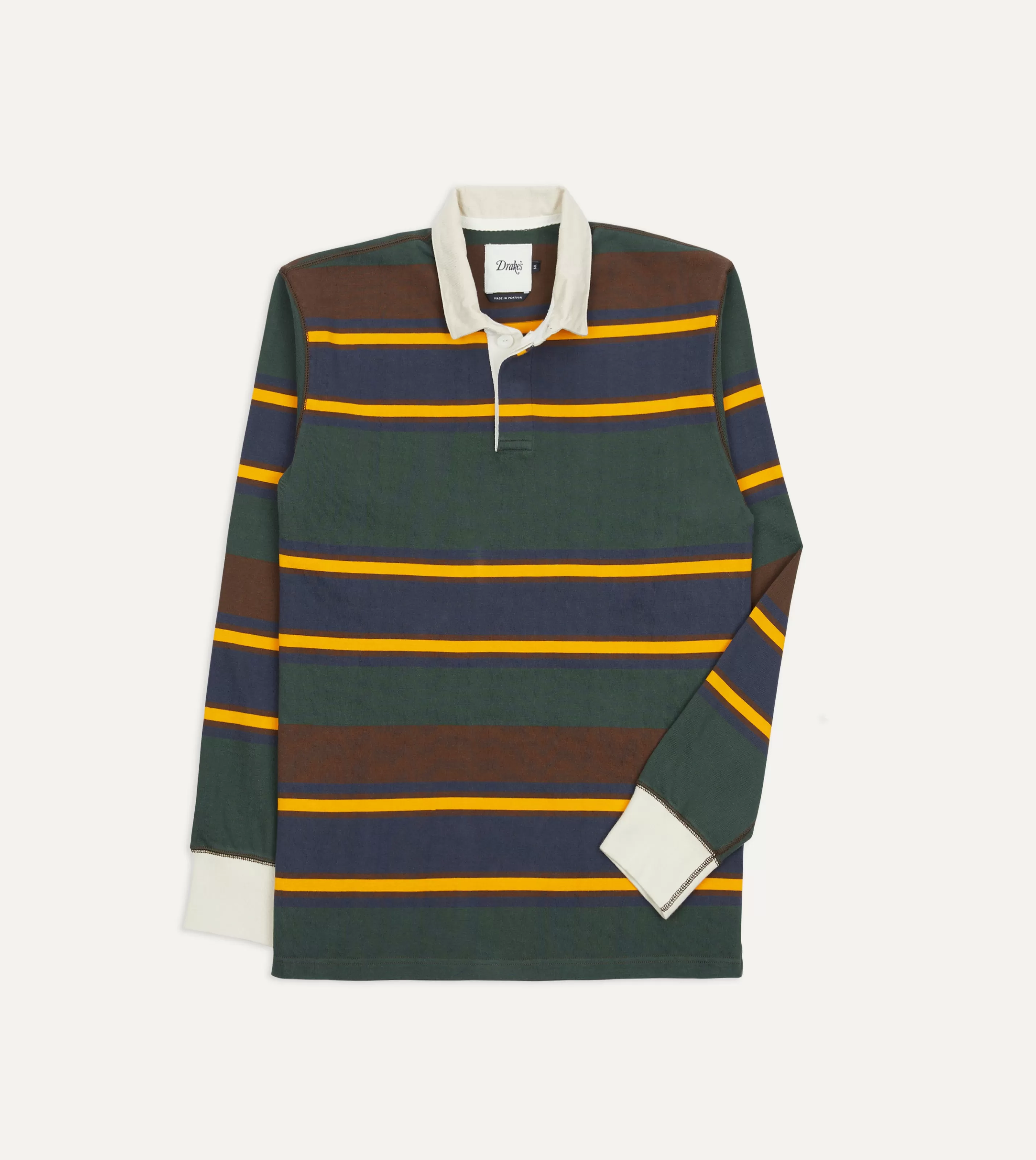 Drake’s Shirts | Polos & Sweatshirts | Green, Navy And Gold Stripe Cotton Rugby Shirt