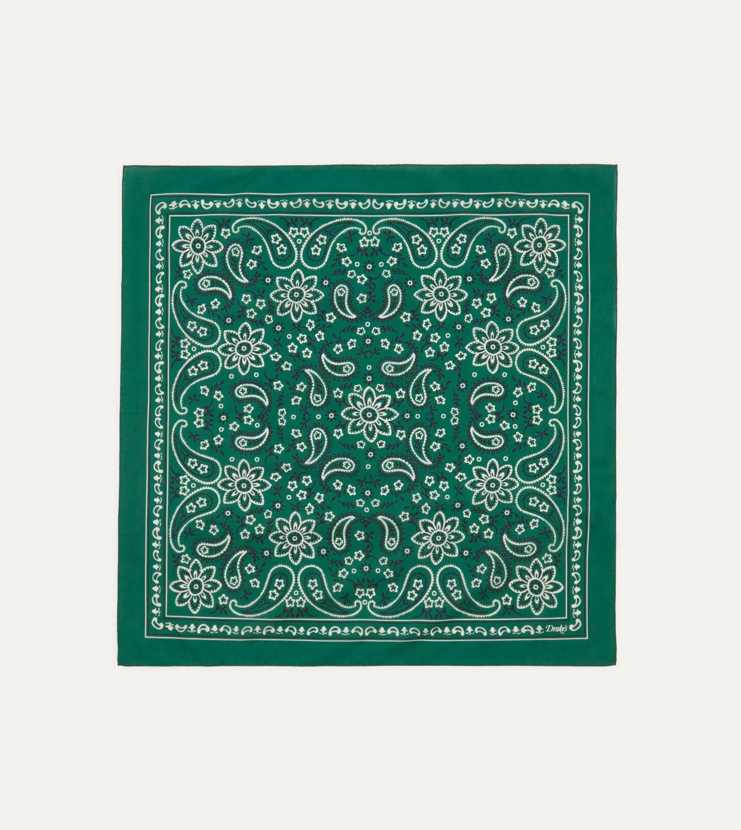 Drake’s Bandanas | Paisley Print Cotton Bandana Green