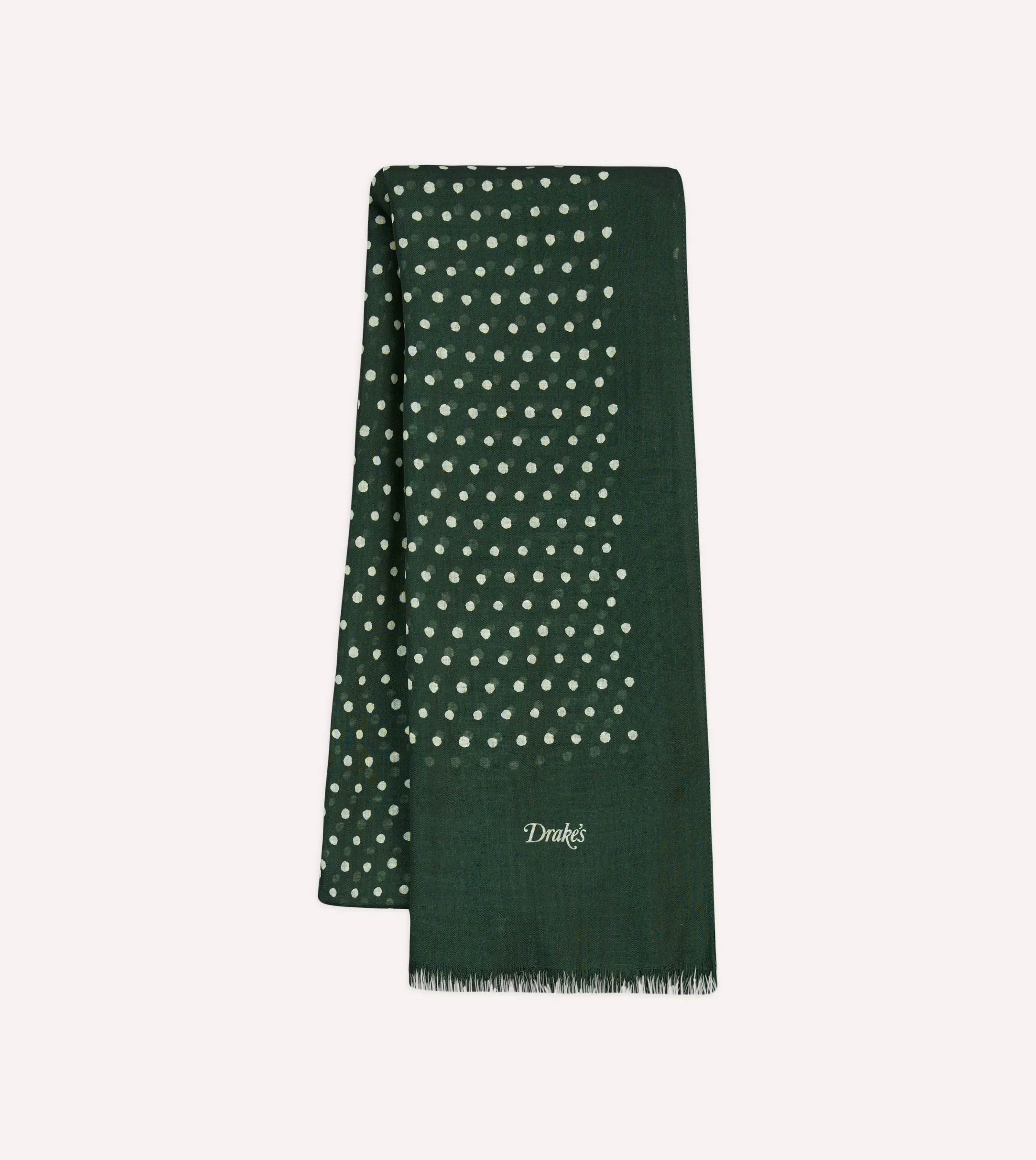 Drake’s Scarves | Scarves | Polka Dot Wool Scarf Green