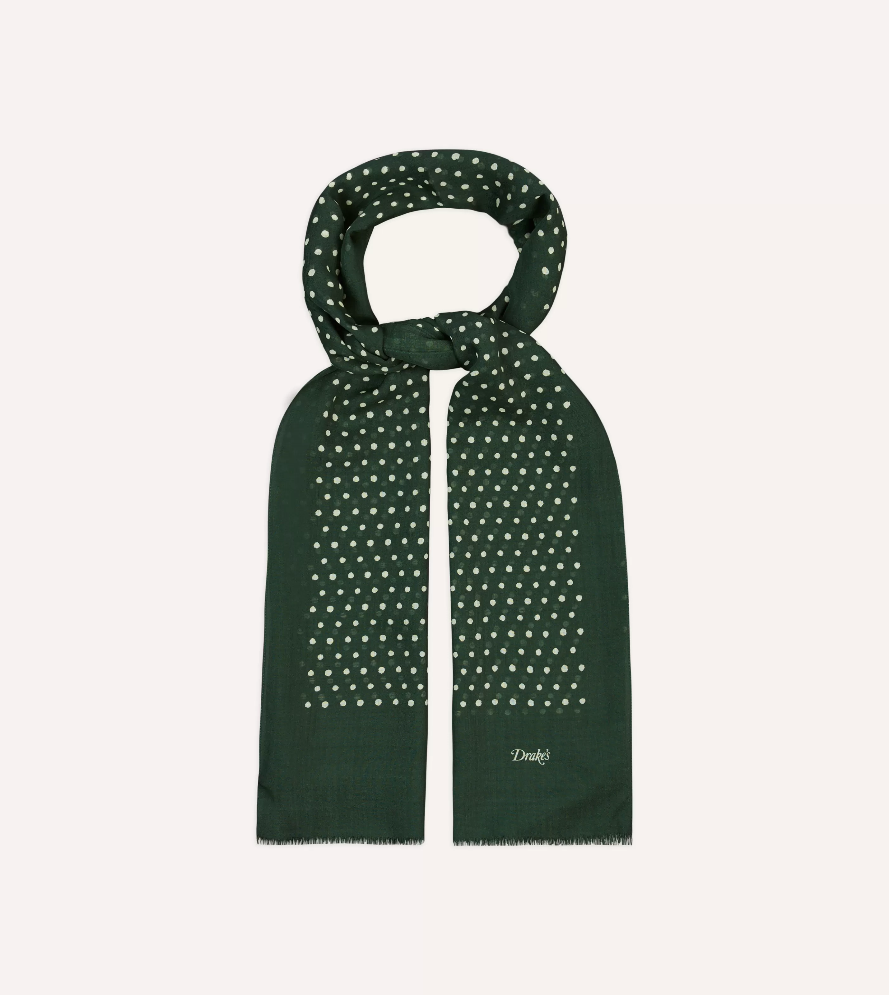 Drake’s Scarves | Scarves | Polka Dot Wool Scarf Green