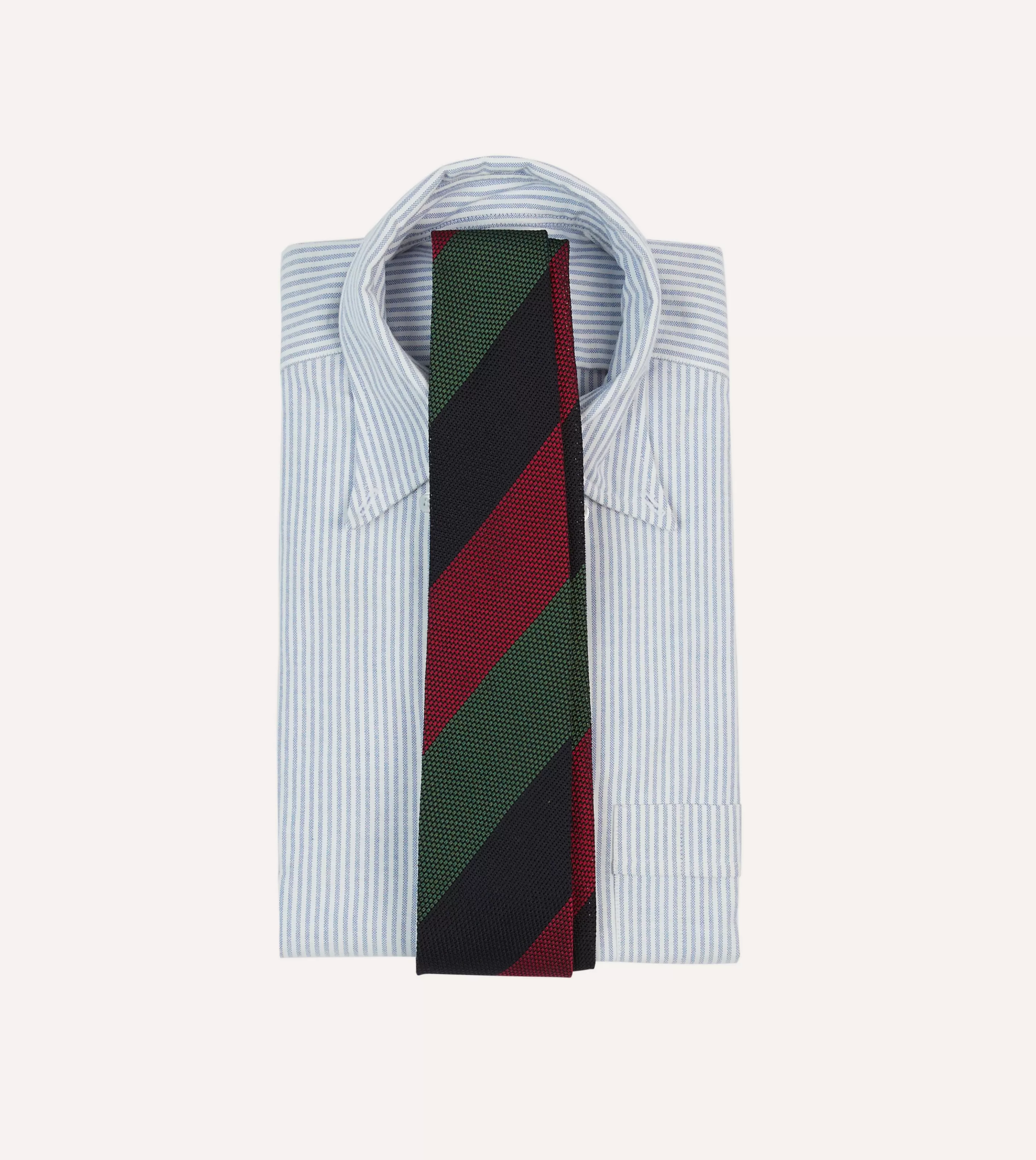 Drake’s Striped Ties | Green, Red And Navy Wide Stripe Hand Rolled Silk Grenadine Tie