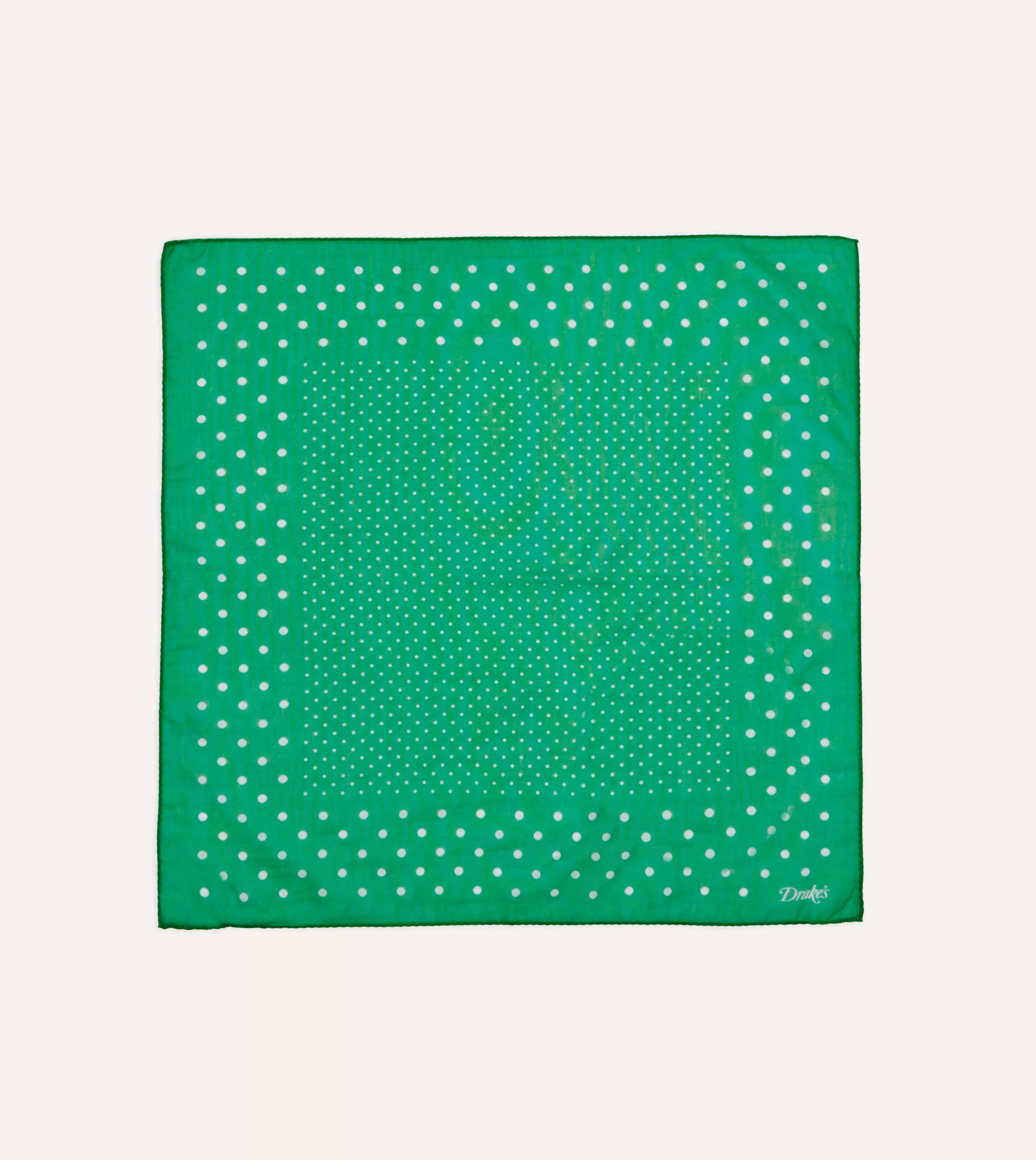 Drake’s Pocket Squares | Spot Border Print Cotton-Silk Pocket Square Green