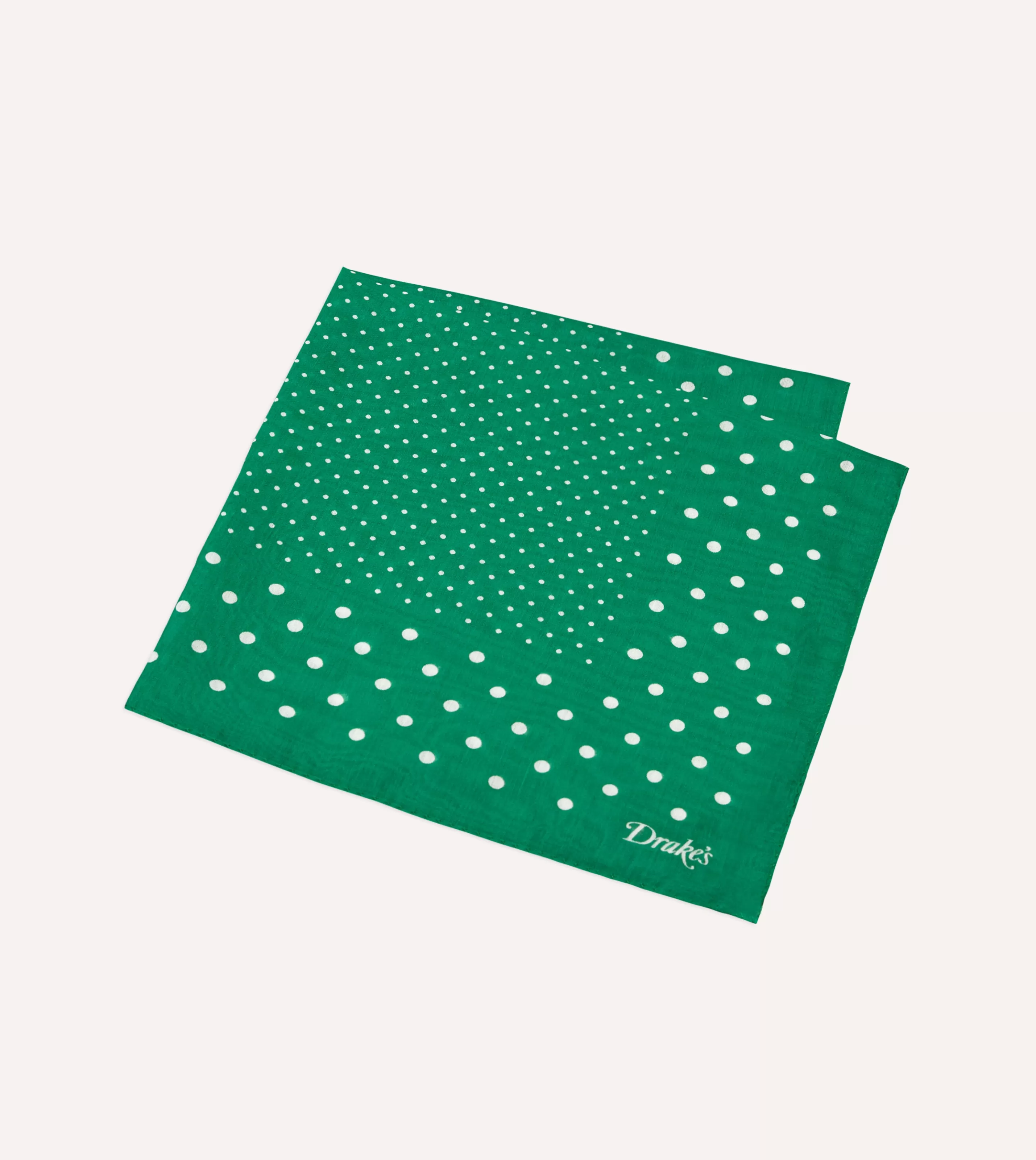 Drake’s Pocket Squares | Spot Border Print Cotton-Silk Pocket Square Green