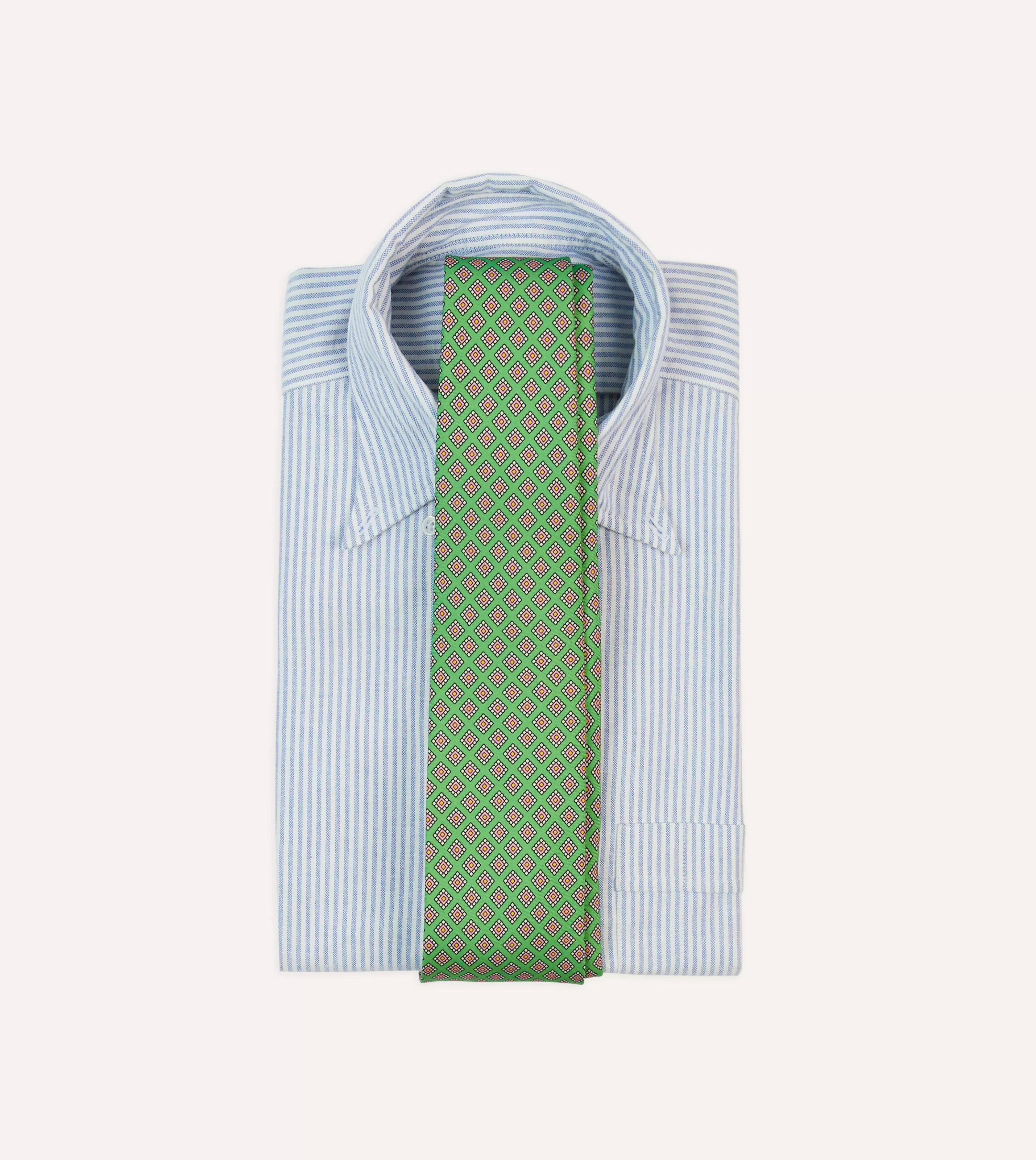 Drake’s Patterned Ties | Square Medallion Self-Tipped Silk Tie Green