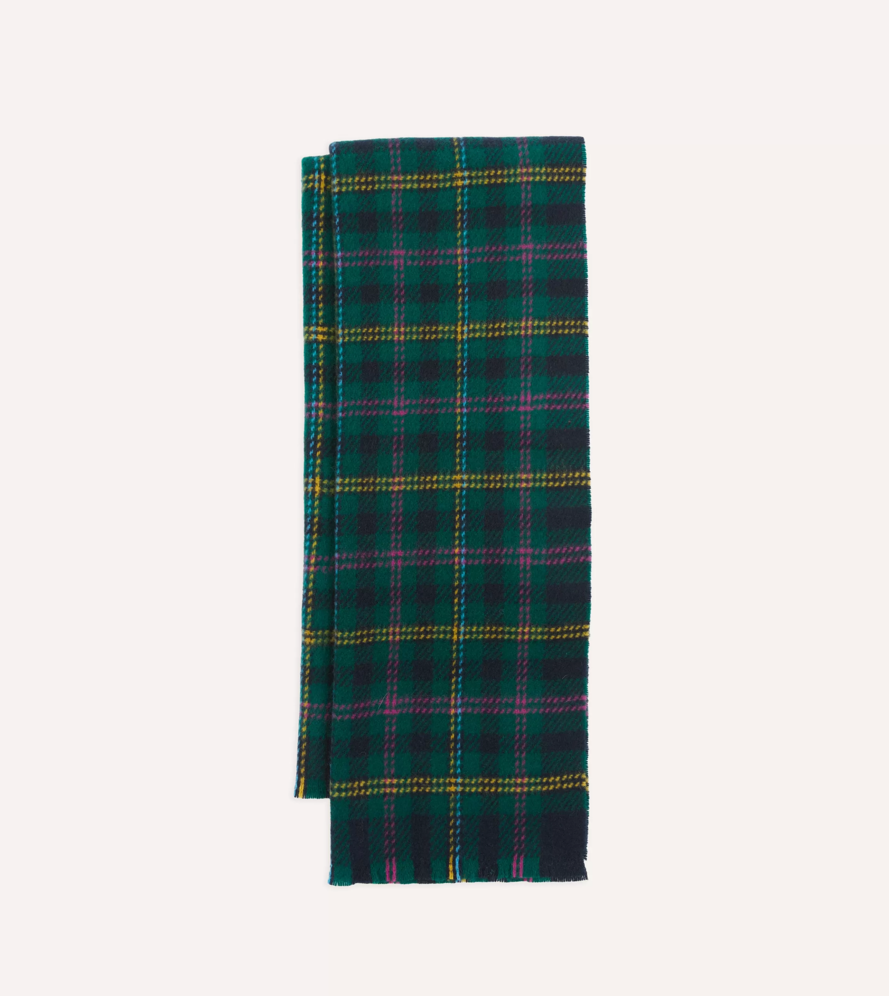 Drake’s Scarves | Green Tartan Check Wool Scarf