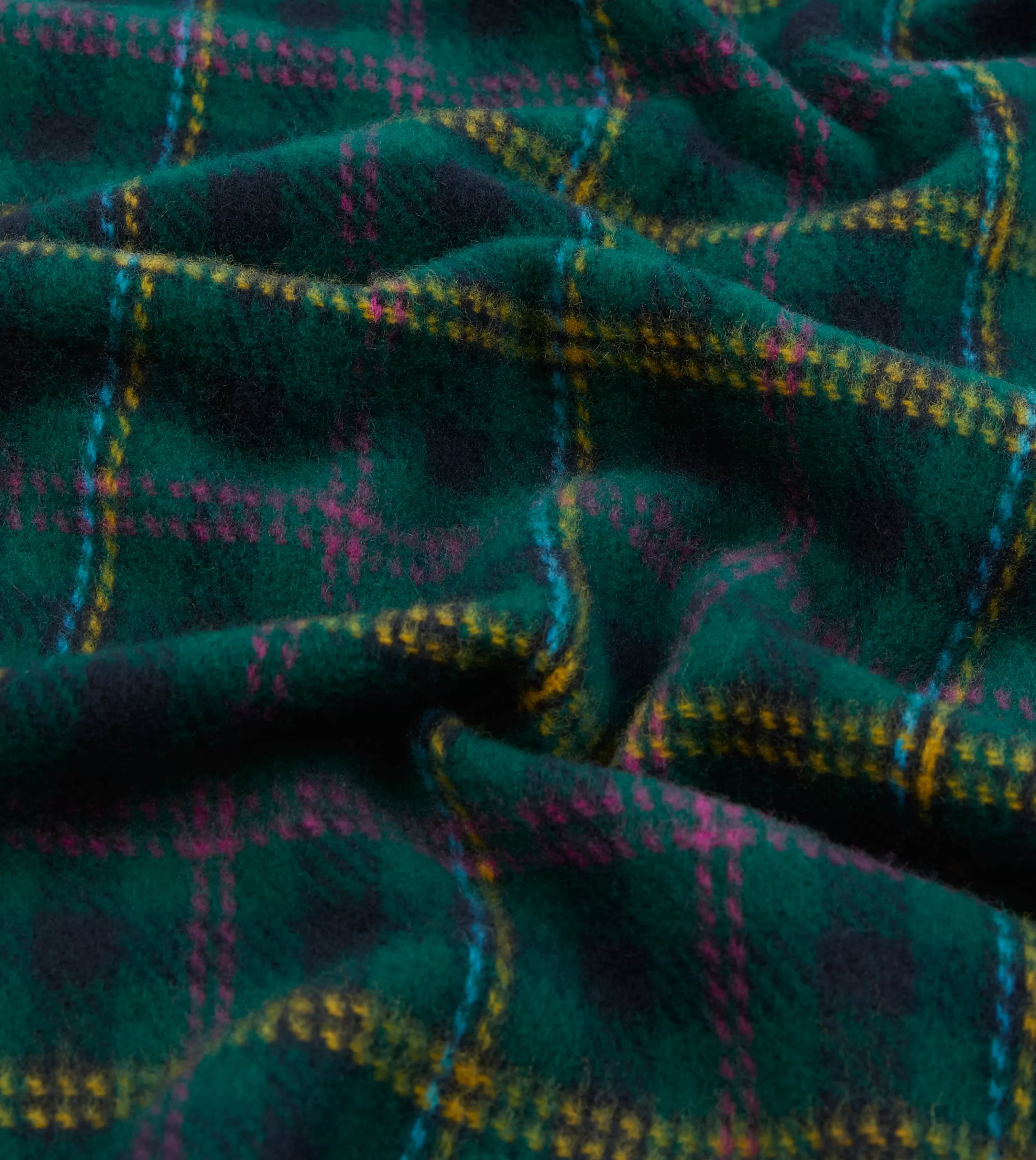 Drake’s Scarves | Green Tartan Check Wool Scarf