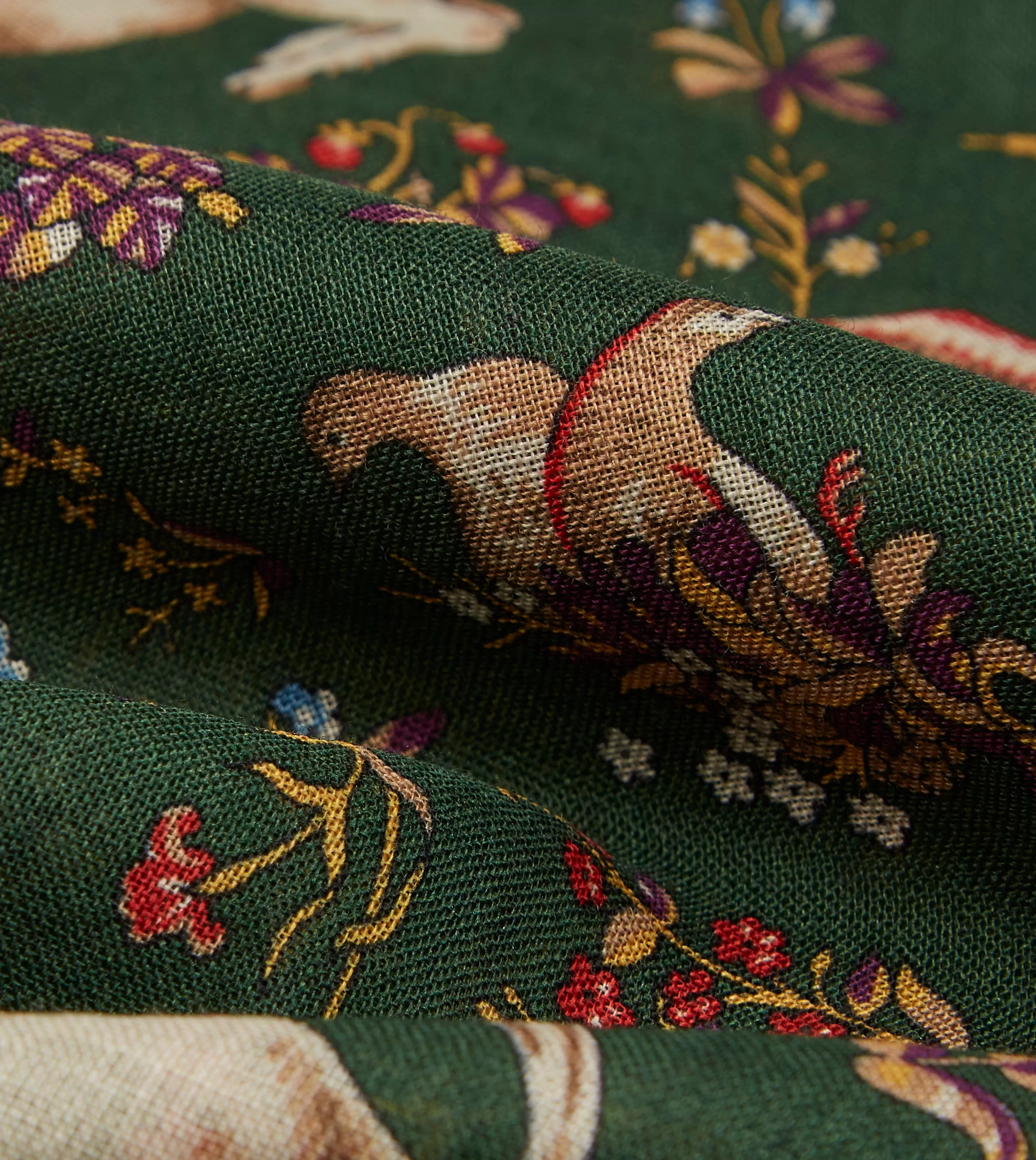 Drake’s Scarves | Scarves | Green Unicorn Print Wool-Silk Scarf