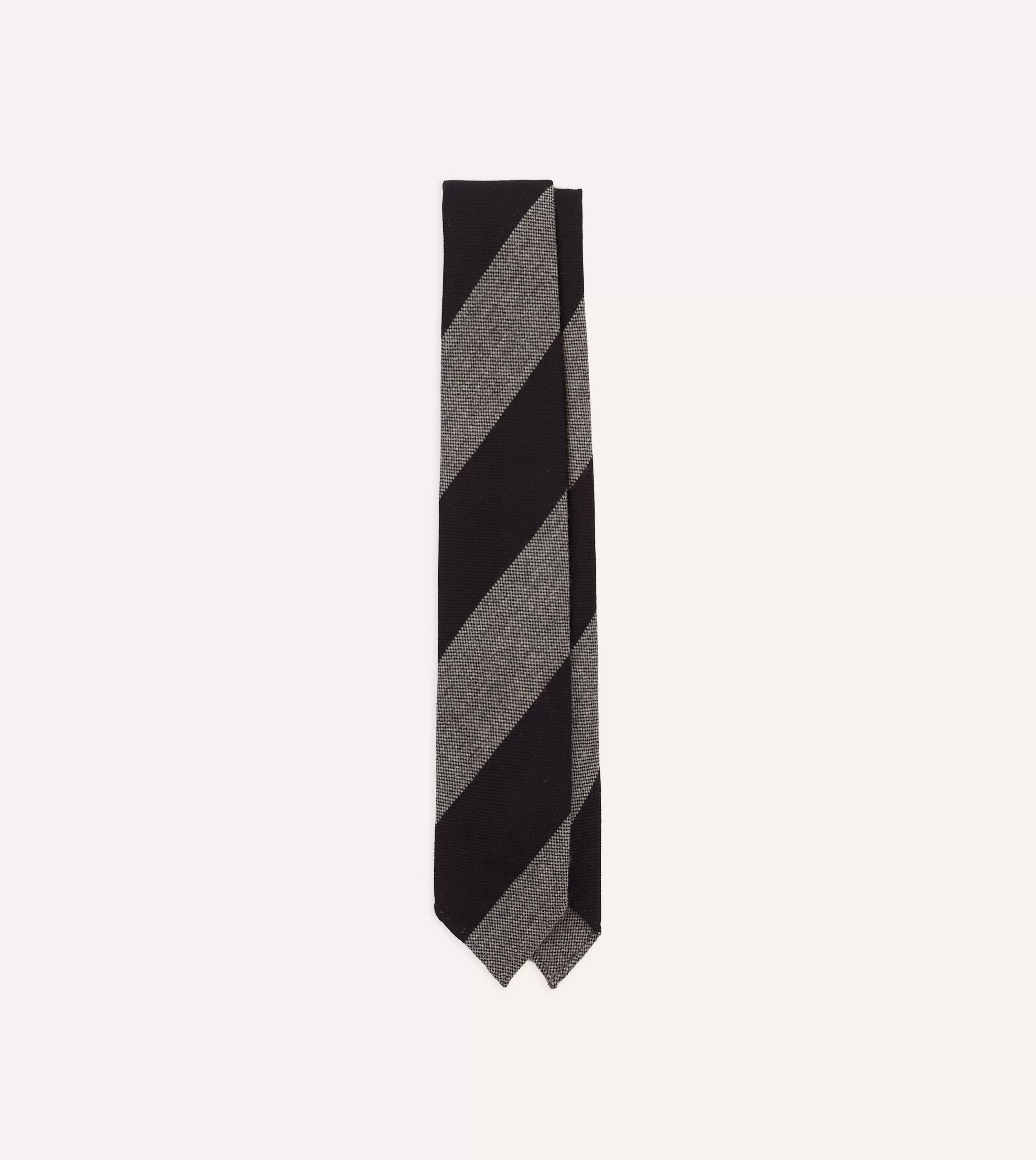 Drake’s Striped Ties | Grey And Black Block Stripe Hand Rolled Wool Tie