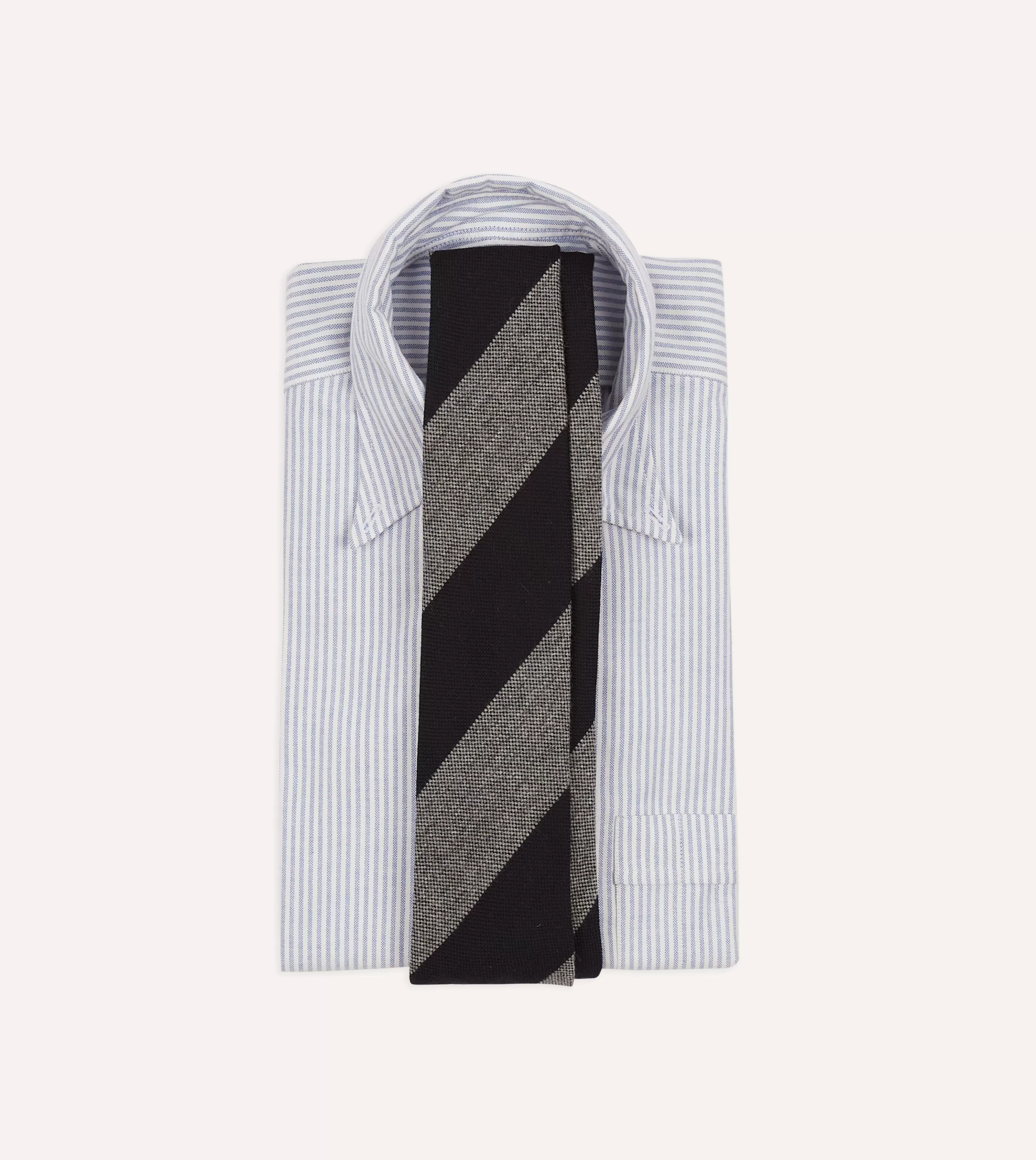 Drake’s Striped Ties | Grey And Black Block Stripe Hand Rolled Wool Tie