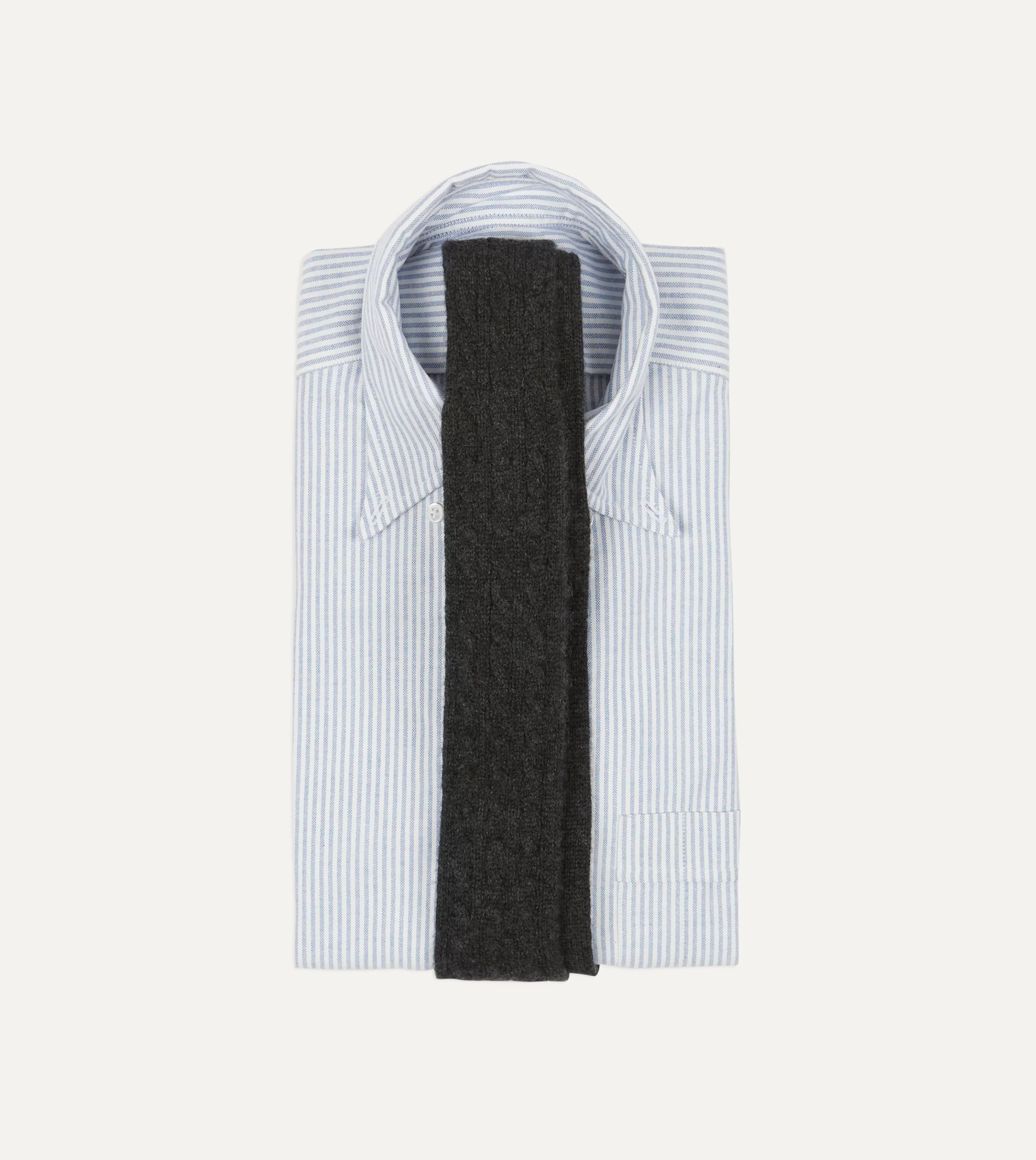 Drake’s Plain Ties | Grey Cashmere Cable Knitted Tie