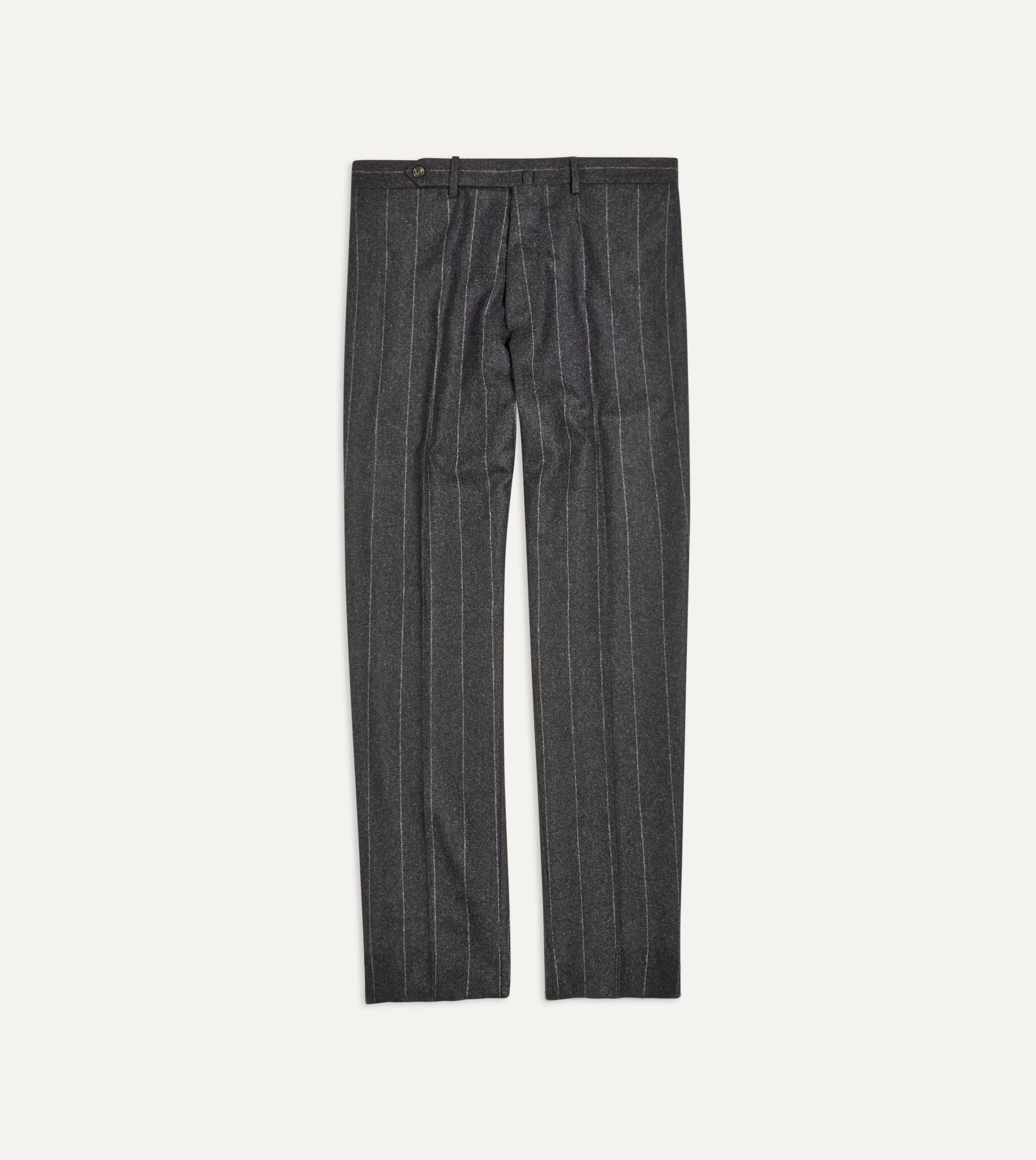 Drake’s Trousers | Trousers | Grey Chalkstripe Wool Flannel Flat Front Trouser