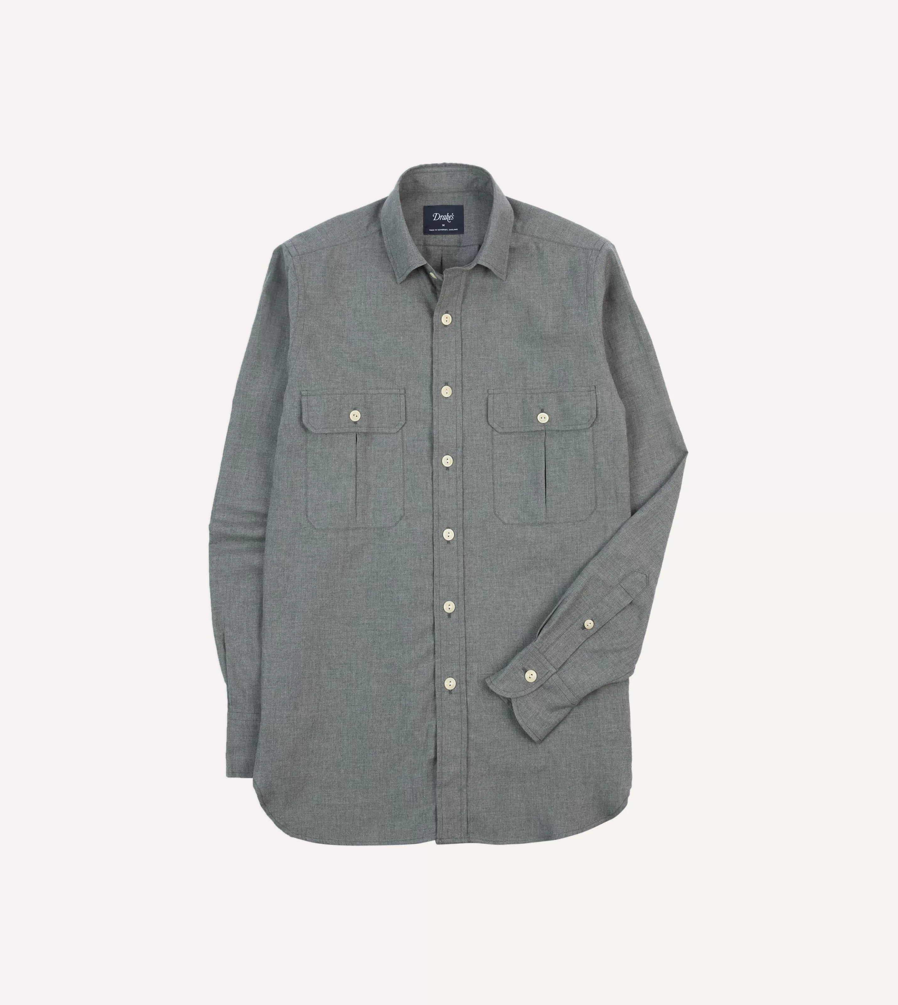 Drake’s Shirts | Work Shirts | Cotton Flannel Two-Pocket Work Shirt Grey