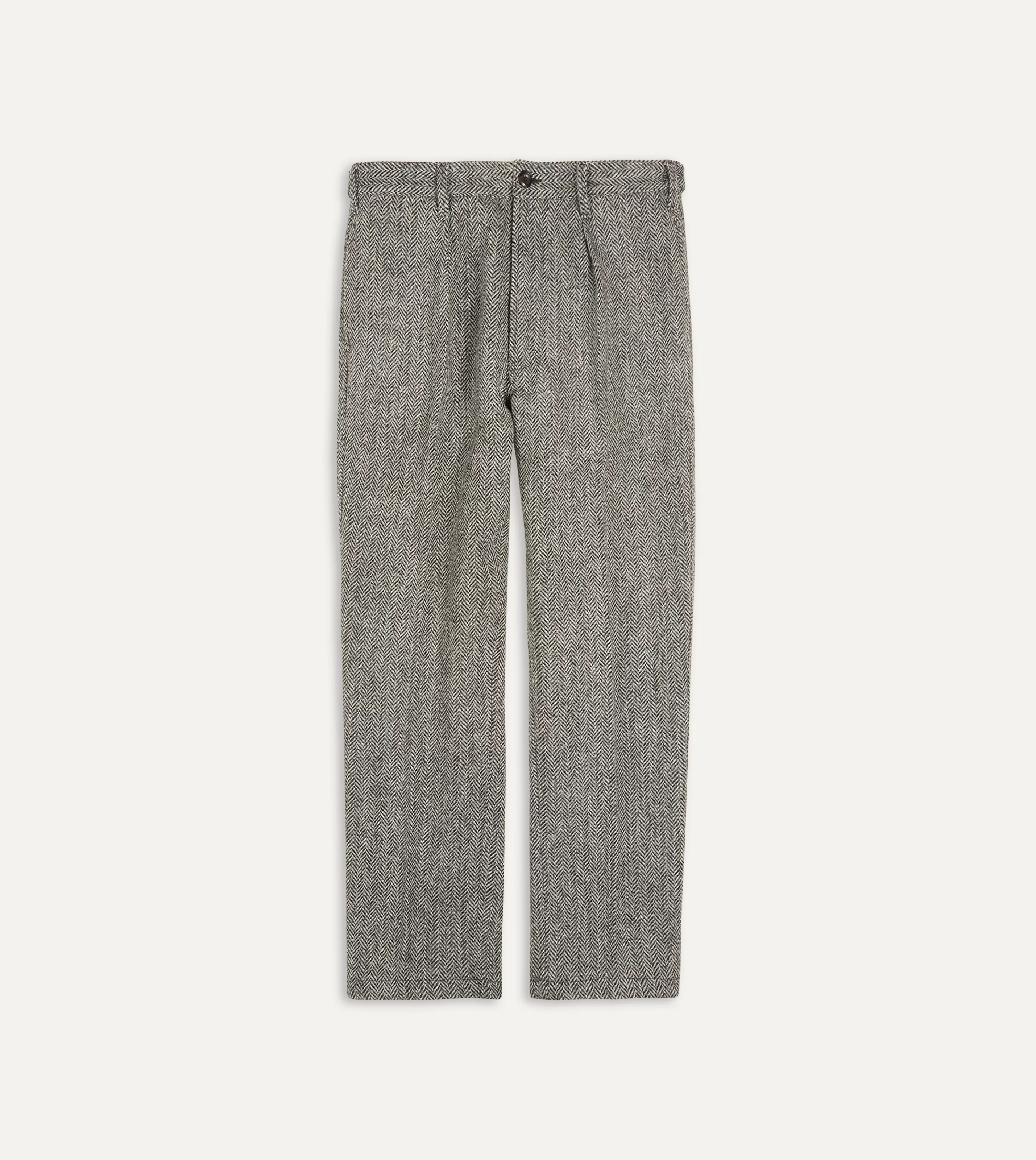 Drake’s Trousers | Trousers | Grey Harris Tweed One Pleat Games Trousers