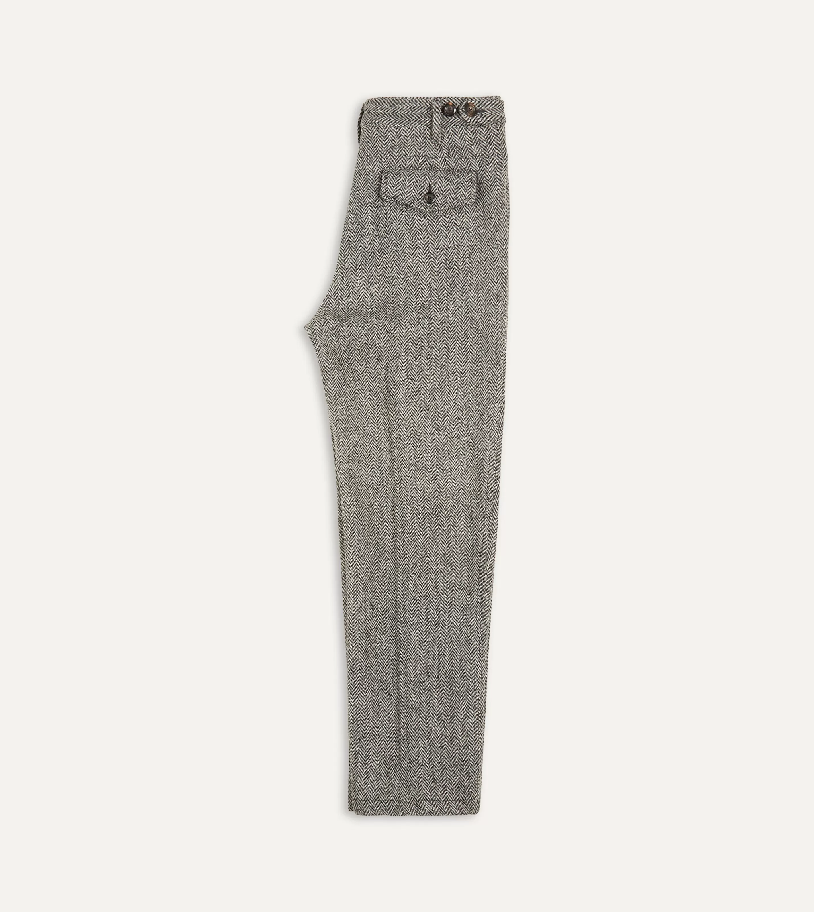 Drake’s Trousers | Trousers | Grey Harris Tweed One Pleat Games Trousers