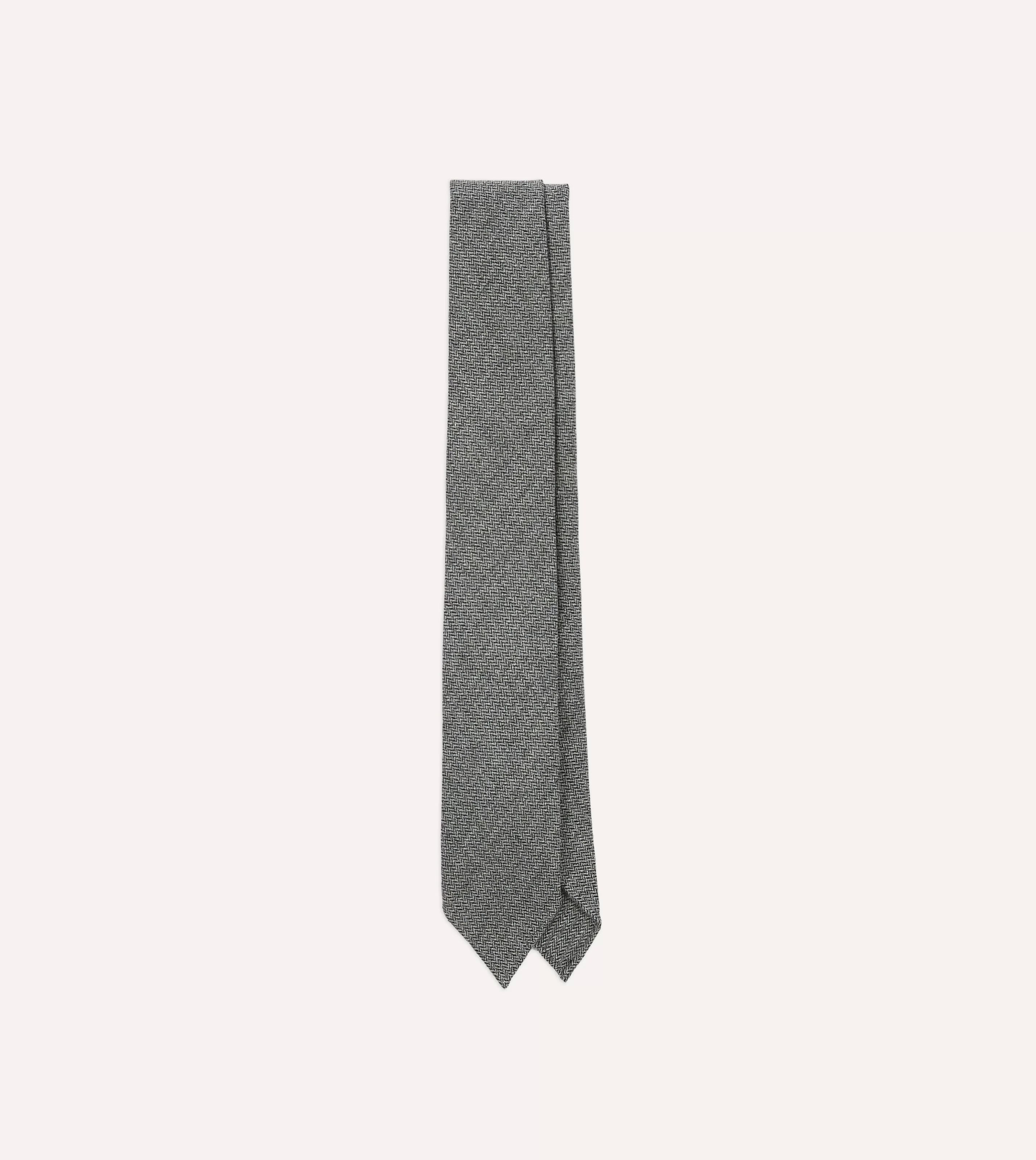 Drake’s Patterned Ties | Grey Herringbone Hand Rolled Wool Tie