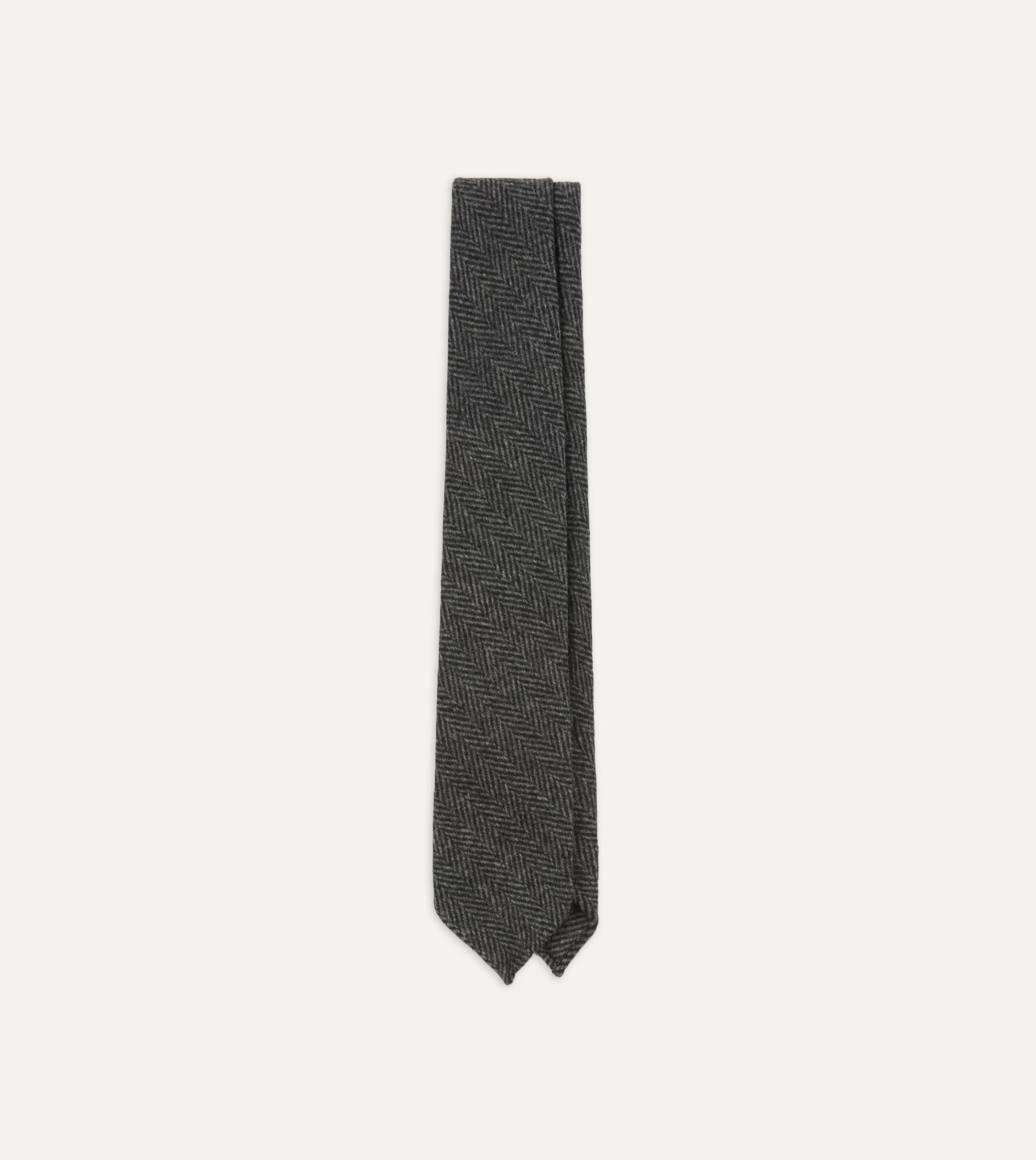 Drake’s Patterned Ties | Grey Herringbone Hand Rolled Wool Tie