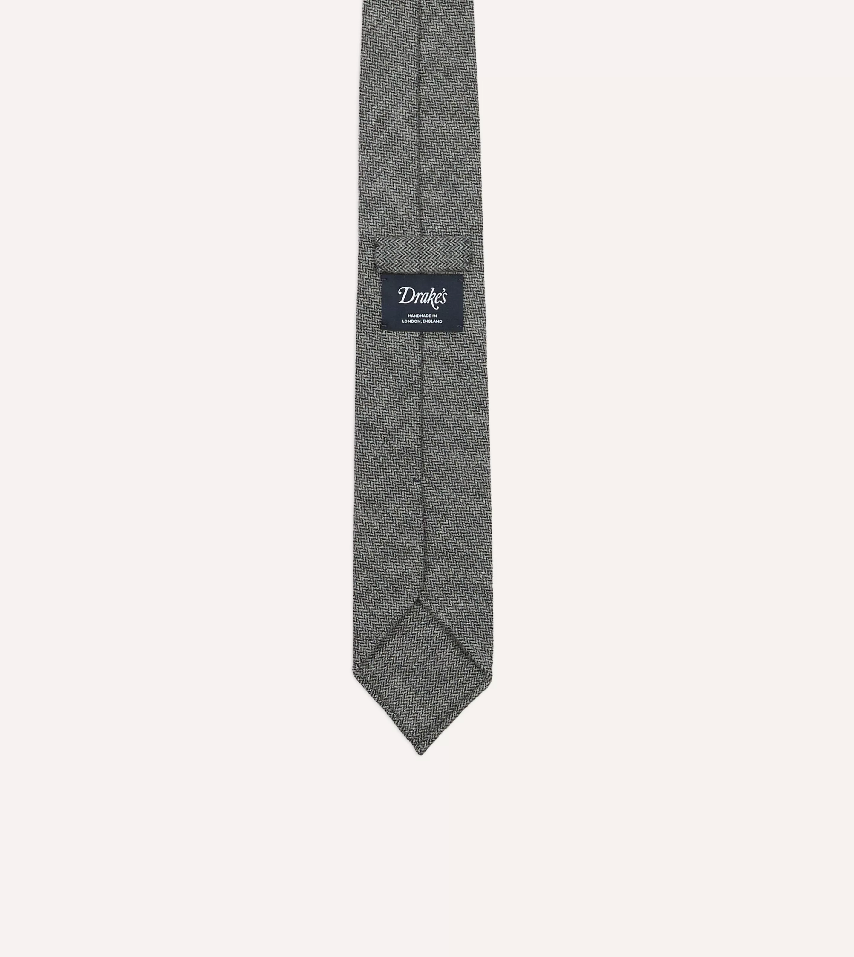 Drake’s Patterned Ties | Grey Herringbone Hand Rolled Wool Tie