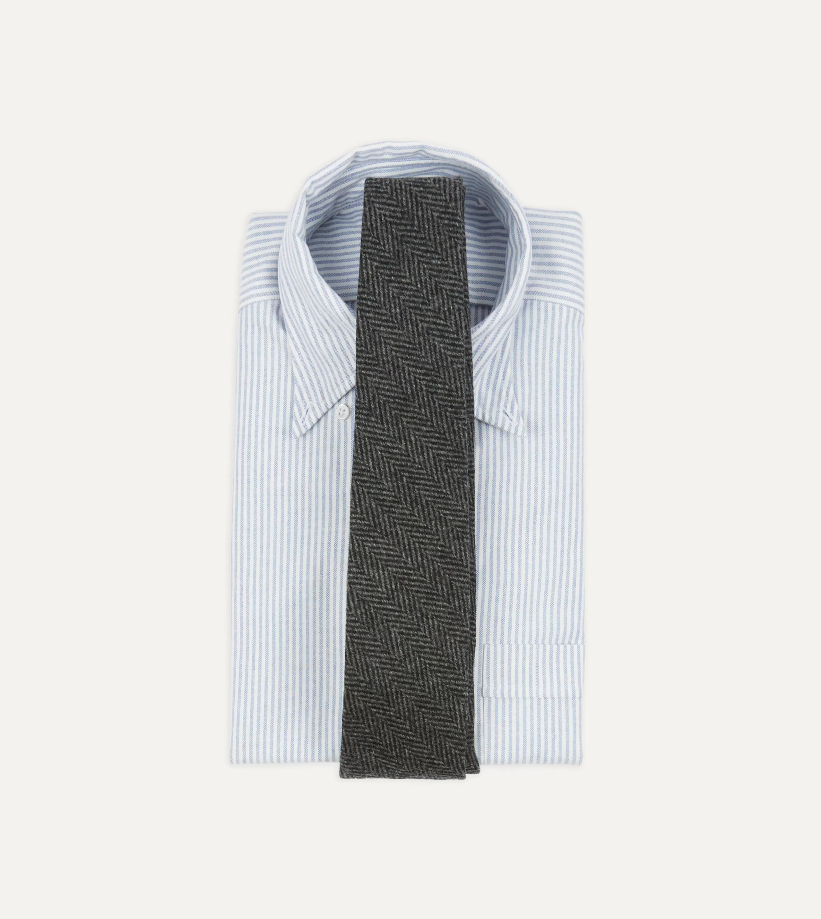 Drake’s Patterned Ties | Grey Herringbone Hand Rolled Wool Tie