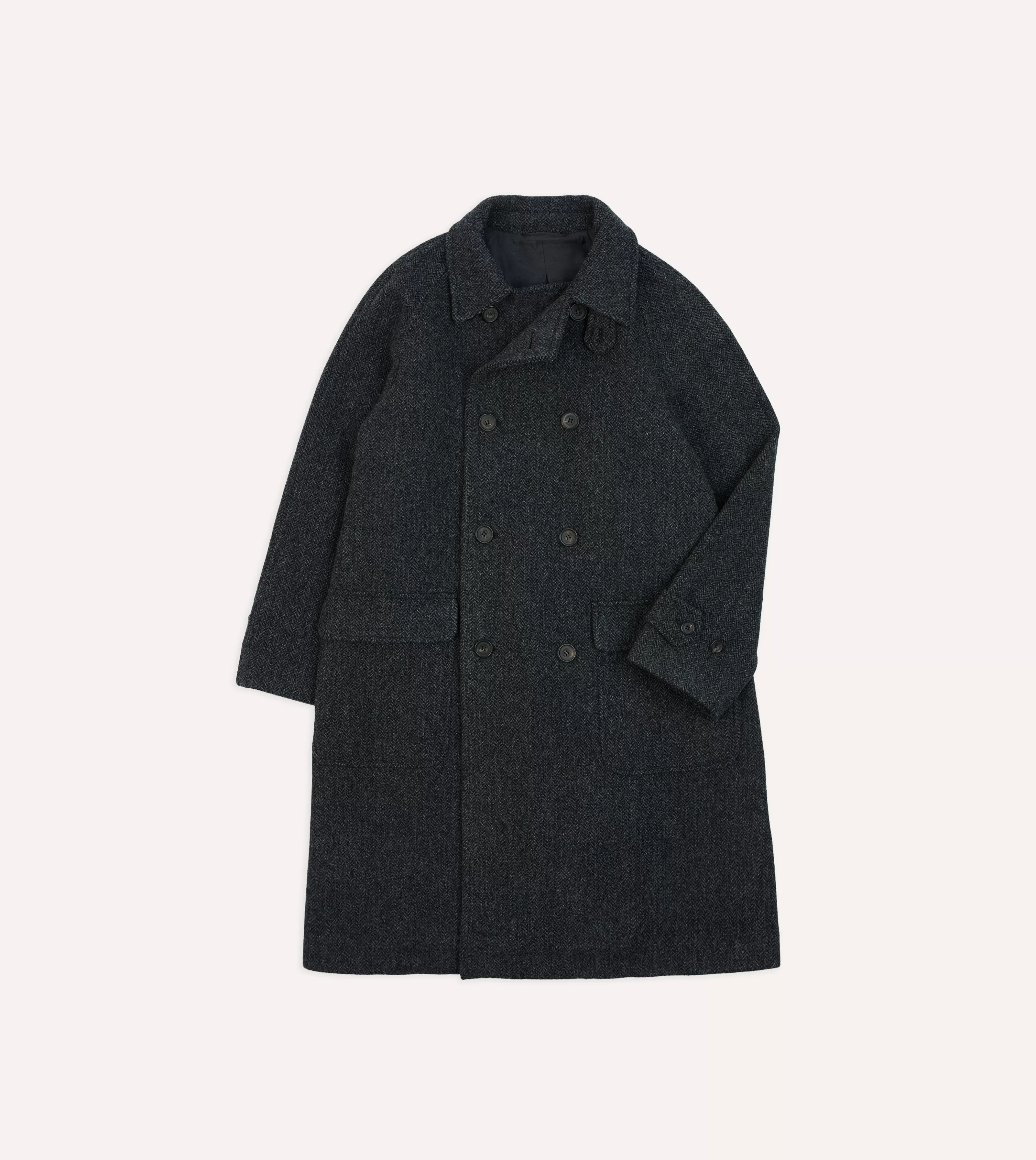 Drake’s Coats & Jackets | Grey Herringbone Wool Double-Breasted Raglan Coat