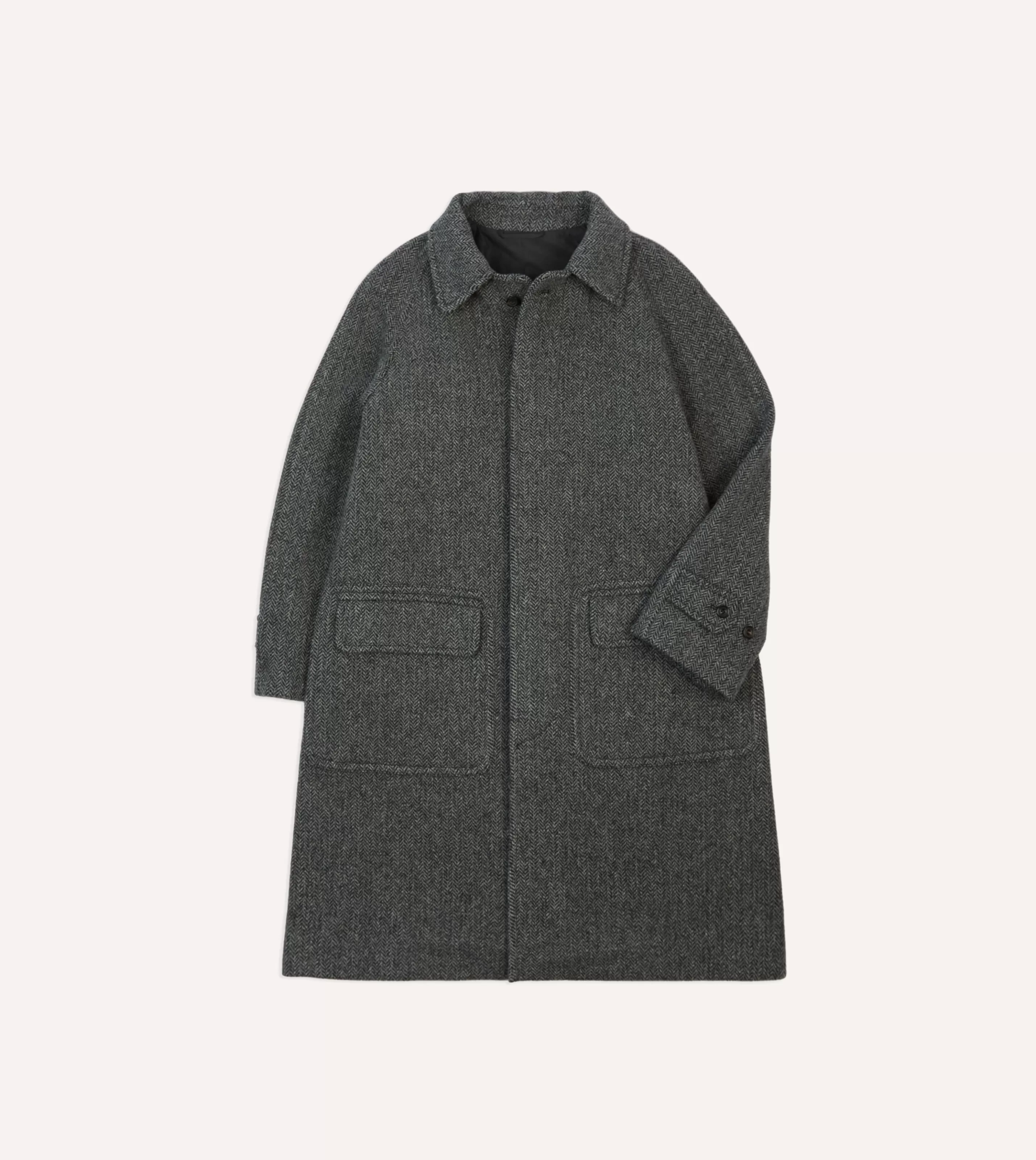 Drake’s Coats & Jackets | Grey Herringbone Wool Raglan Coat