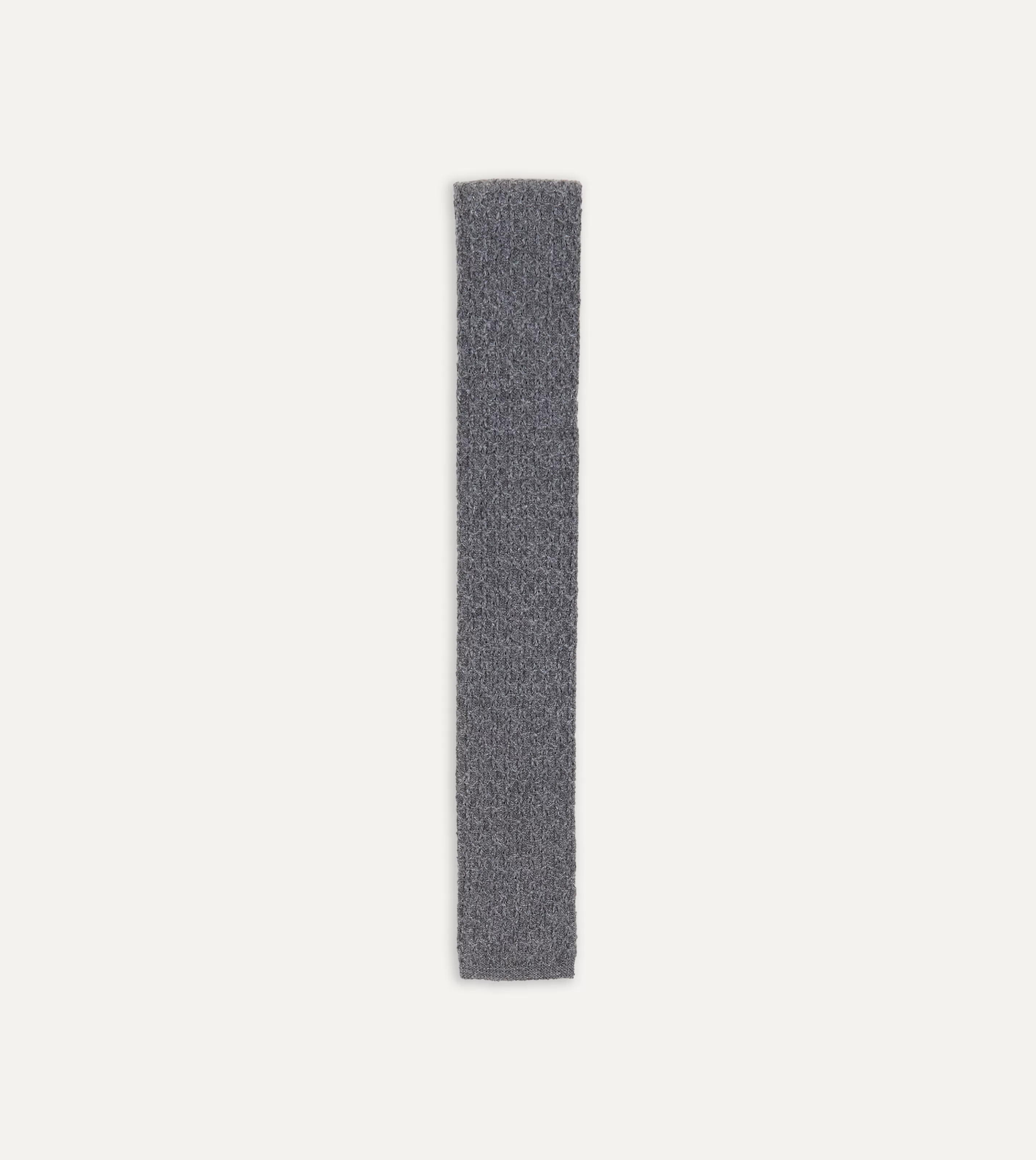 Drake’s Plain Ties | Grey Knitted Cashmere Wool Solid Colour Tie