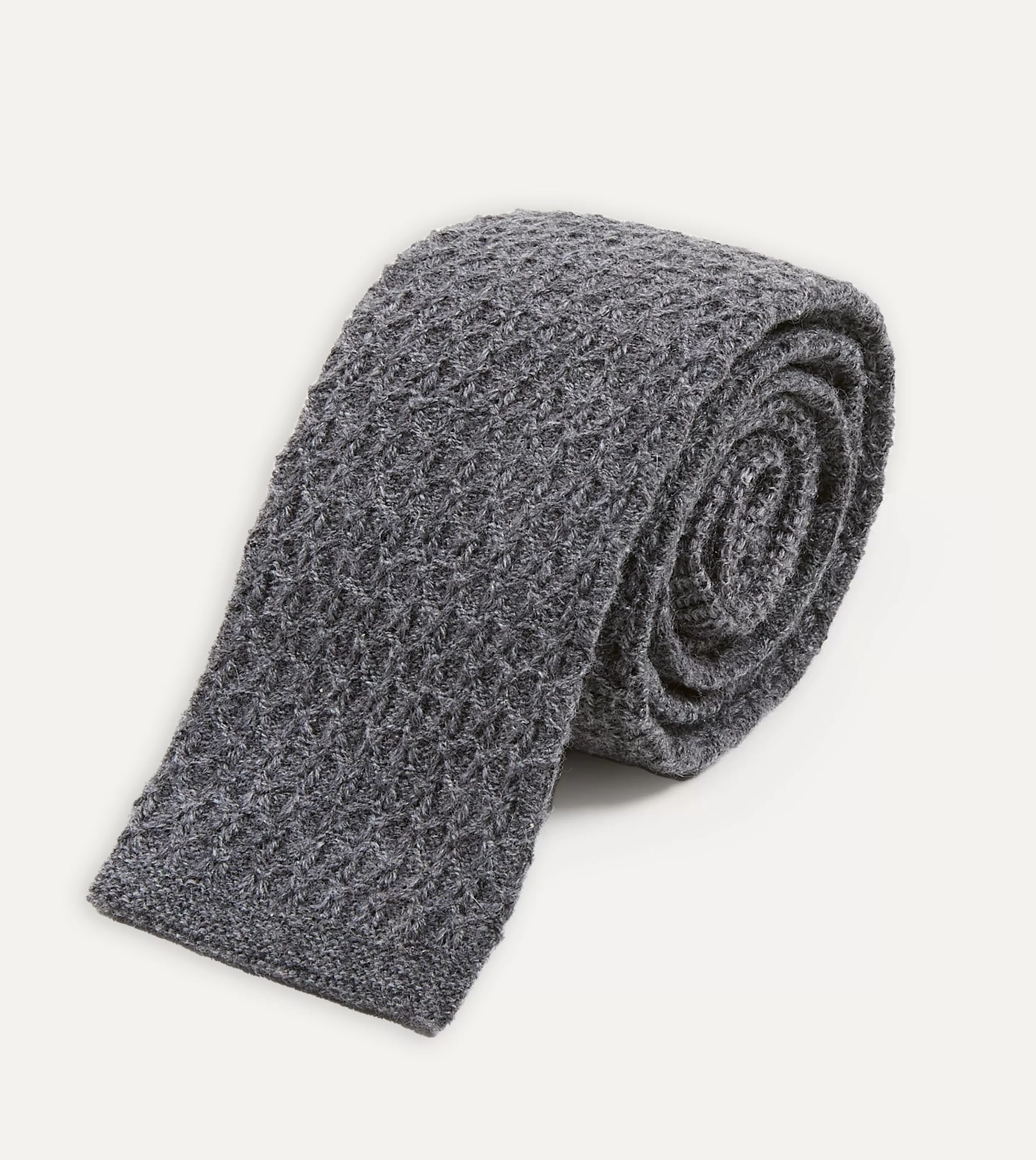 Drake’s Plain Ties | Grey Knitted Cashmere Wool Solid Colour Tie