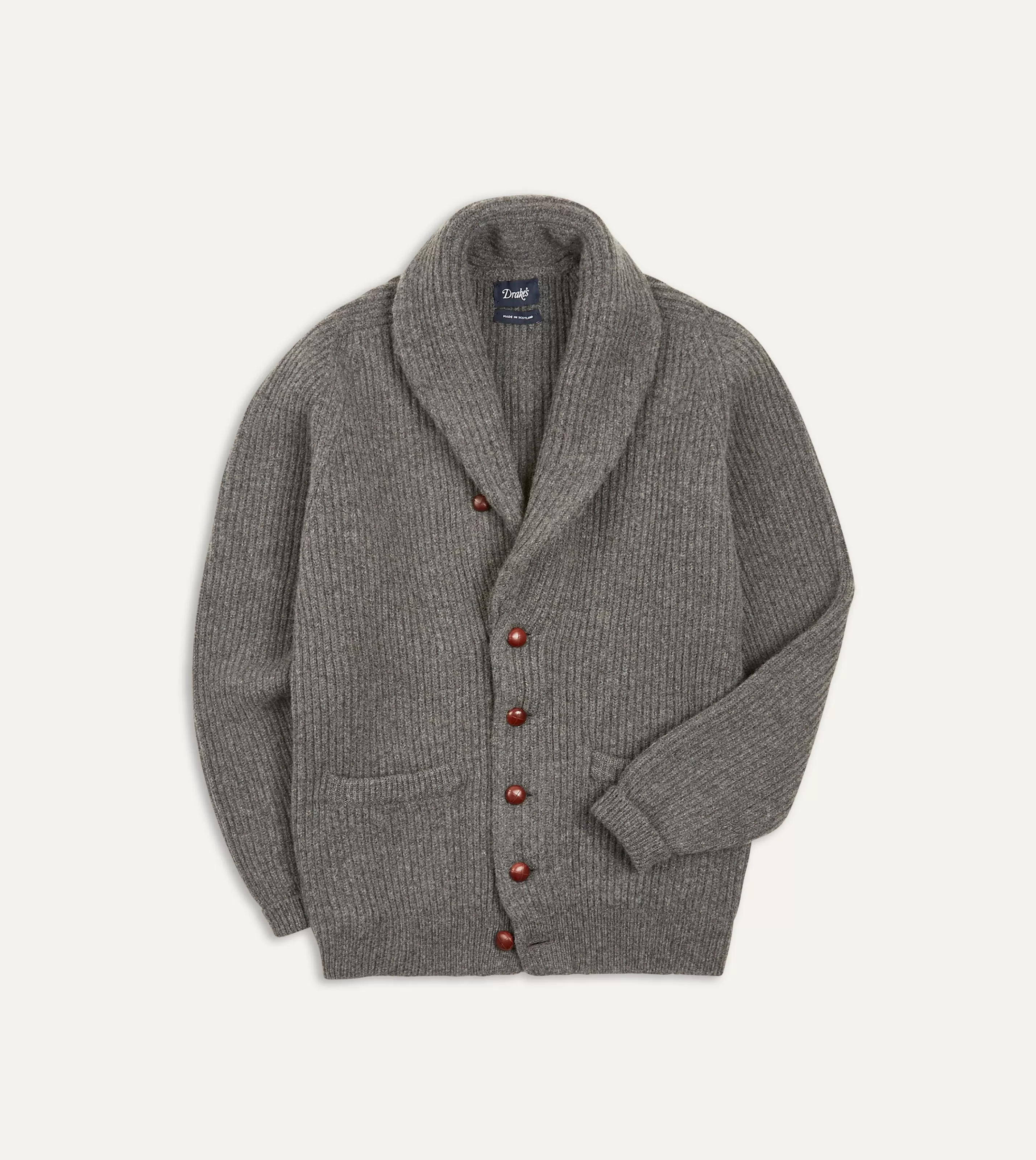 Drake’s Knitwear | Knitwear | Lambswool Shawl Collar Cardigan Grey