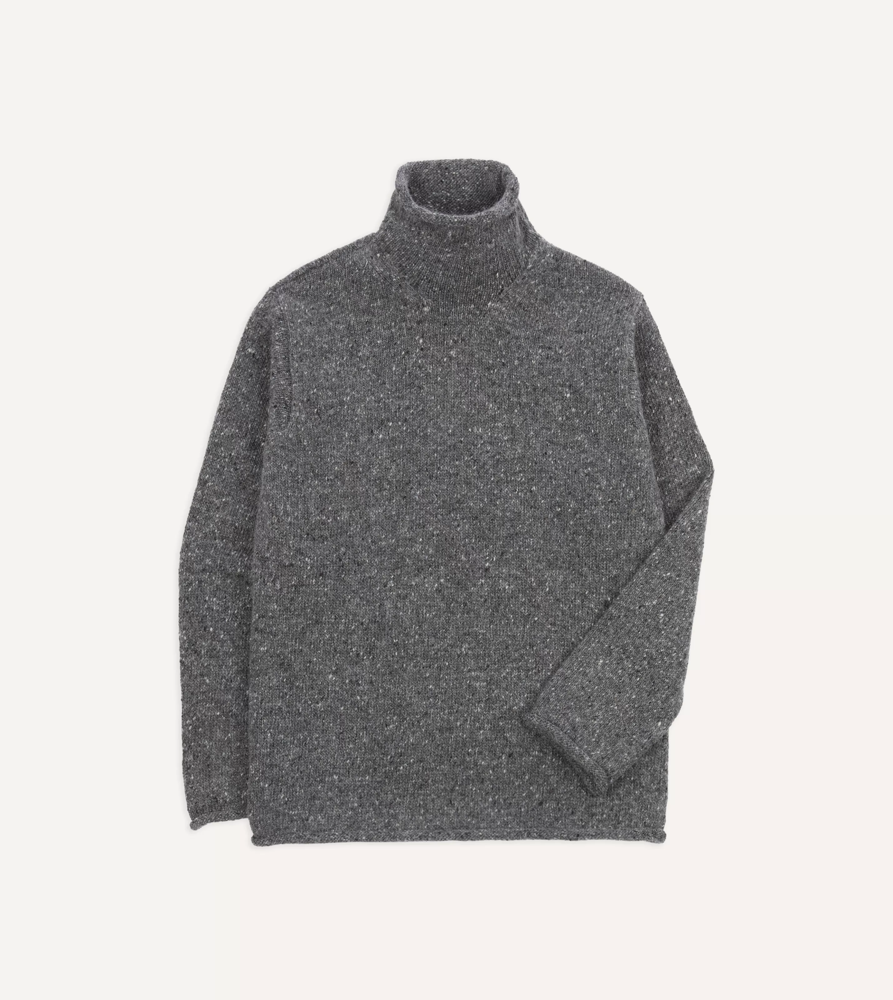 Drake’s Knitwear | Marl Mohair Wool Mock Neck Jumper Grey