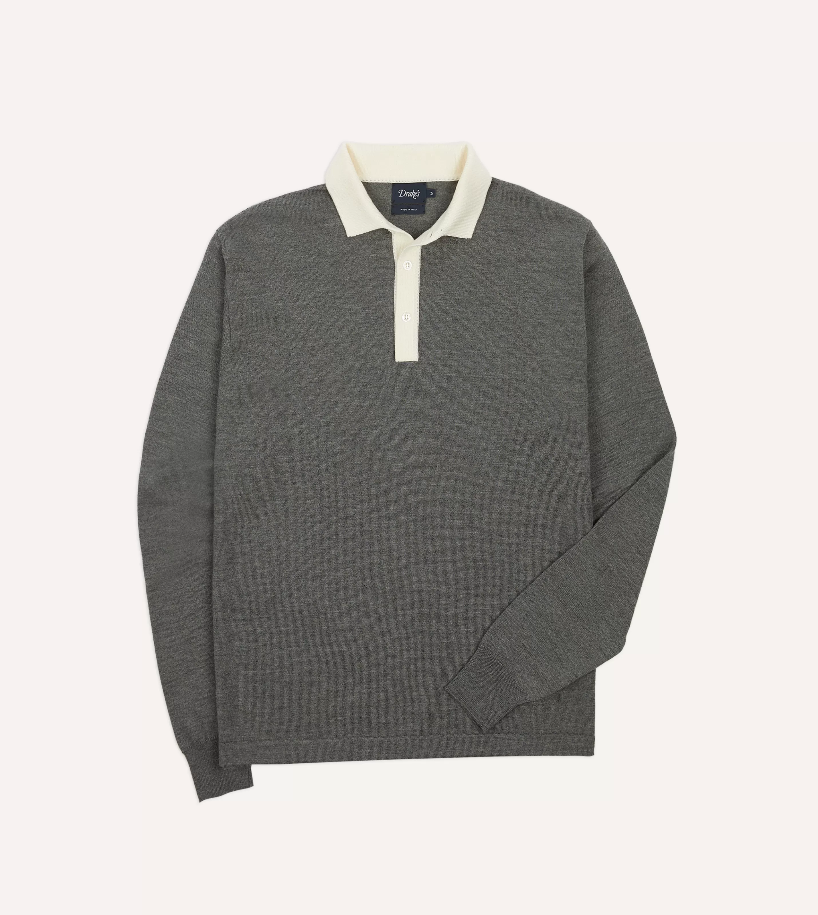 Drake’s Knitwear | Rugby Shirts | Merino Wool Knitted Rugby Shirt Grey