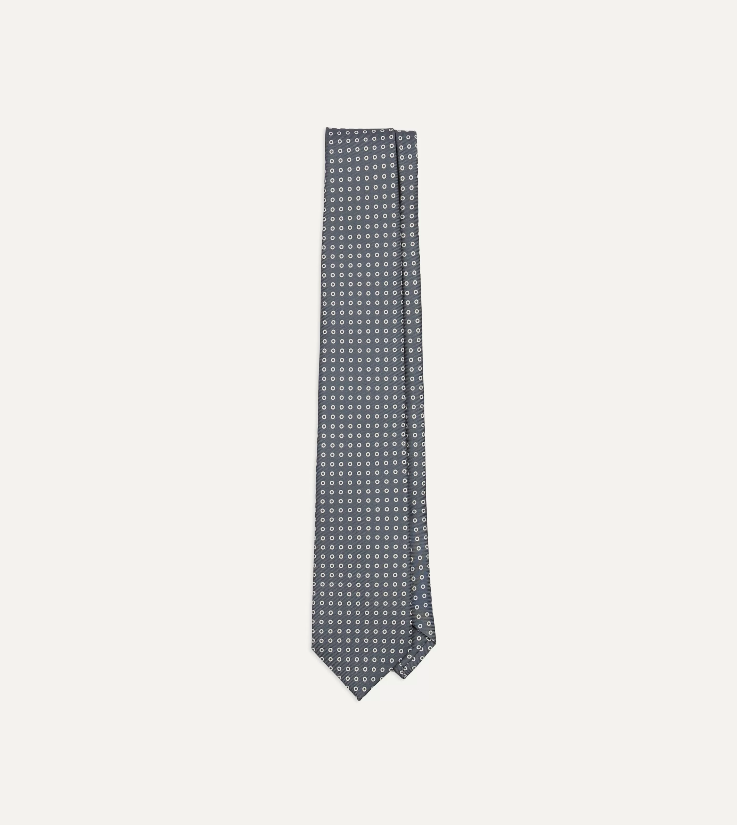 Drake’s Patterned Ties | Grey Mini Circular Dot Silk Self Tipped Tie