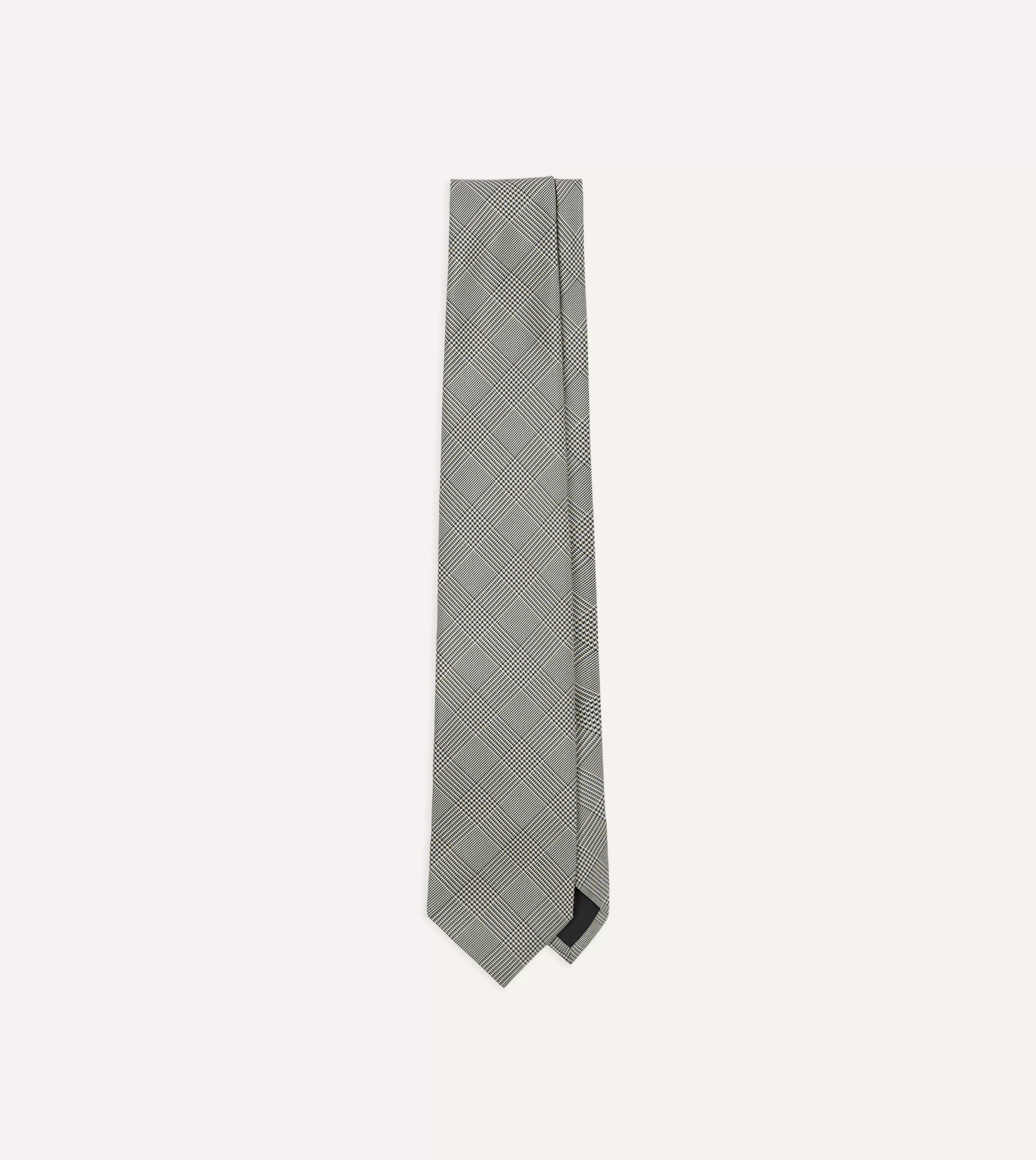 Drake’s Patterned Ties | Grey Prince Of Wales Check Tipped Silk Tie