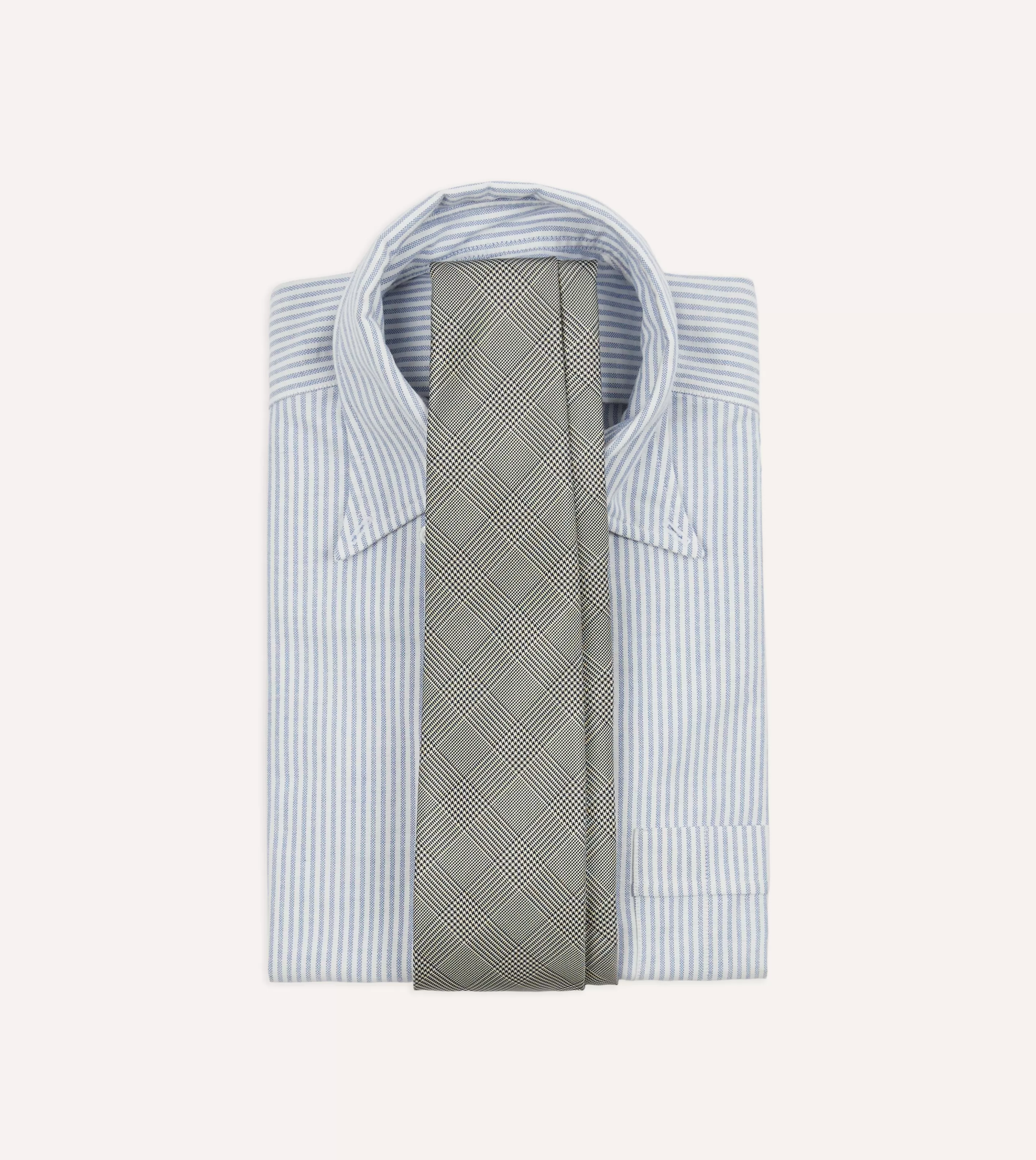 Drake’s Patterned Ties | Grey Prince Of Wales Check Tipped Silk Tie