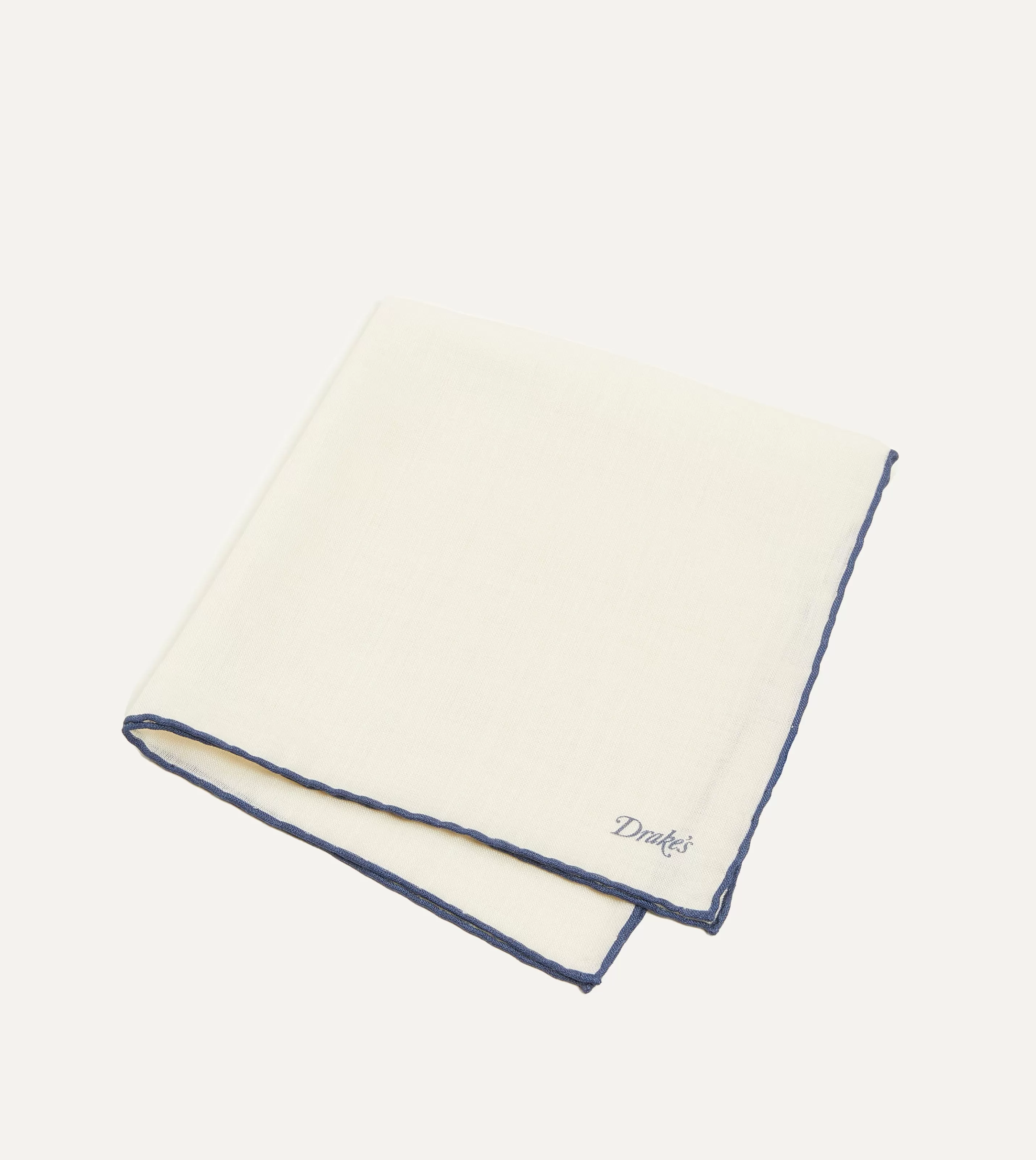 Drake’s Pocket Squares | Ivory And Blue Shoestring Border Silk Pocket Square