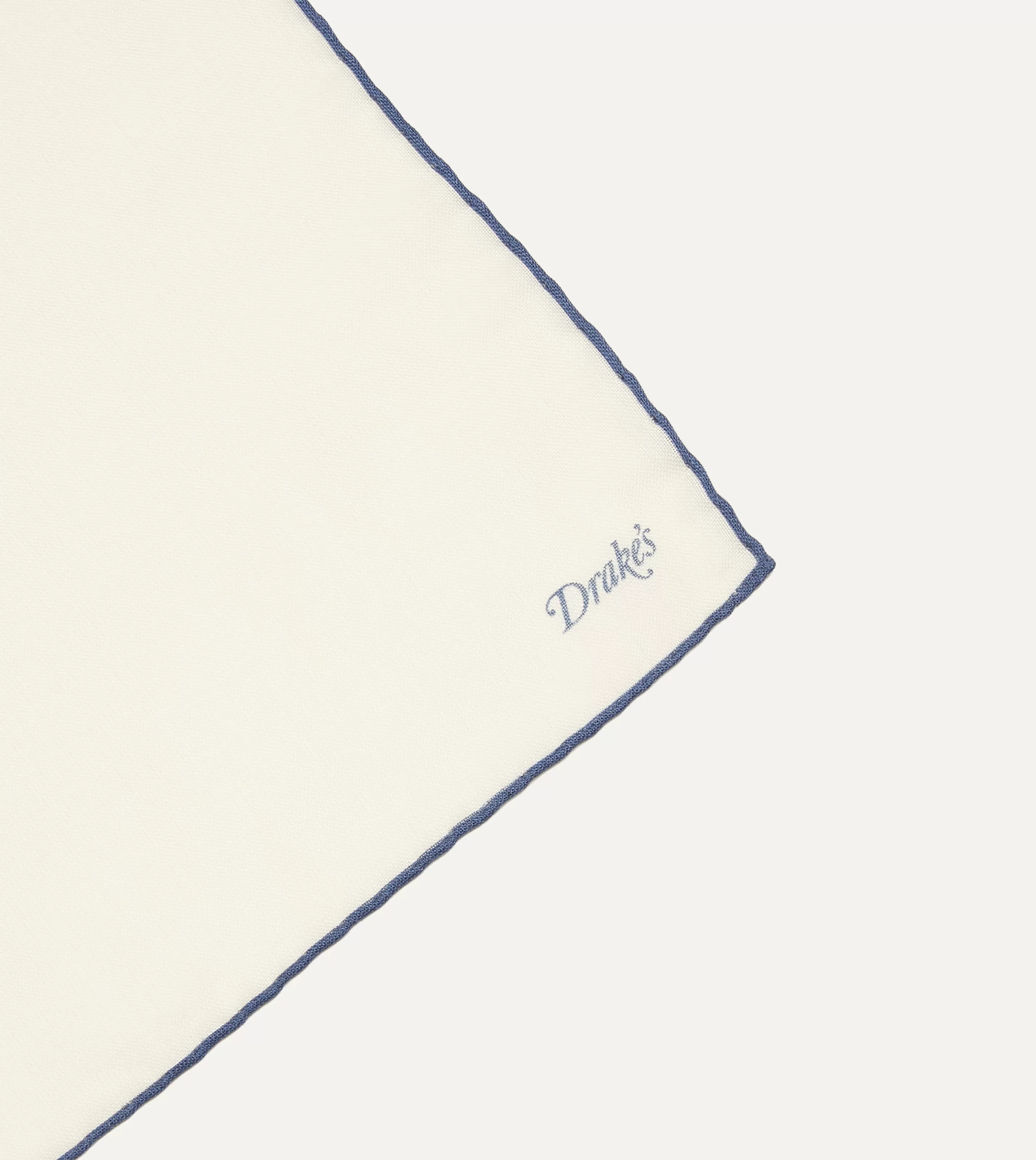 Drake’s Pocket Squares | Ivory And Blue Shoestring Border Silk Pocket Square